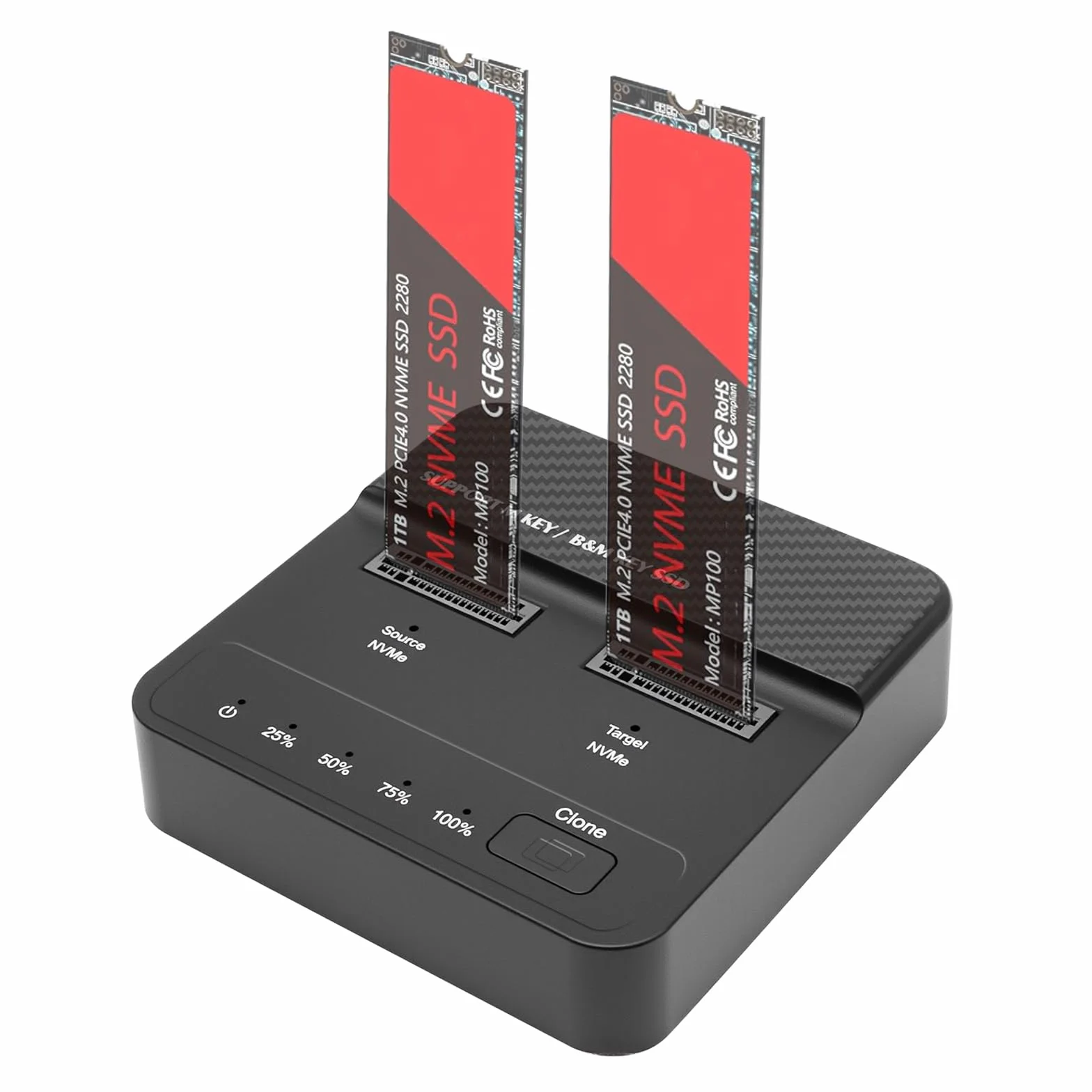 Stazione di docking per dischi rigidi a doppio vano con alloggiamento SSD NVMe M.2 20Gbps USB 3.2 Gen 2x2 con clonazione offline, docking station adattatore SSD NVMe M.2 senza utensili per SSD M Key/B