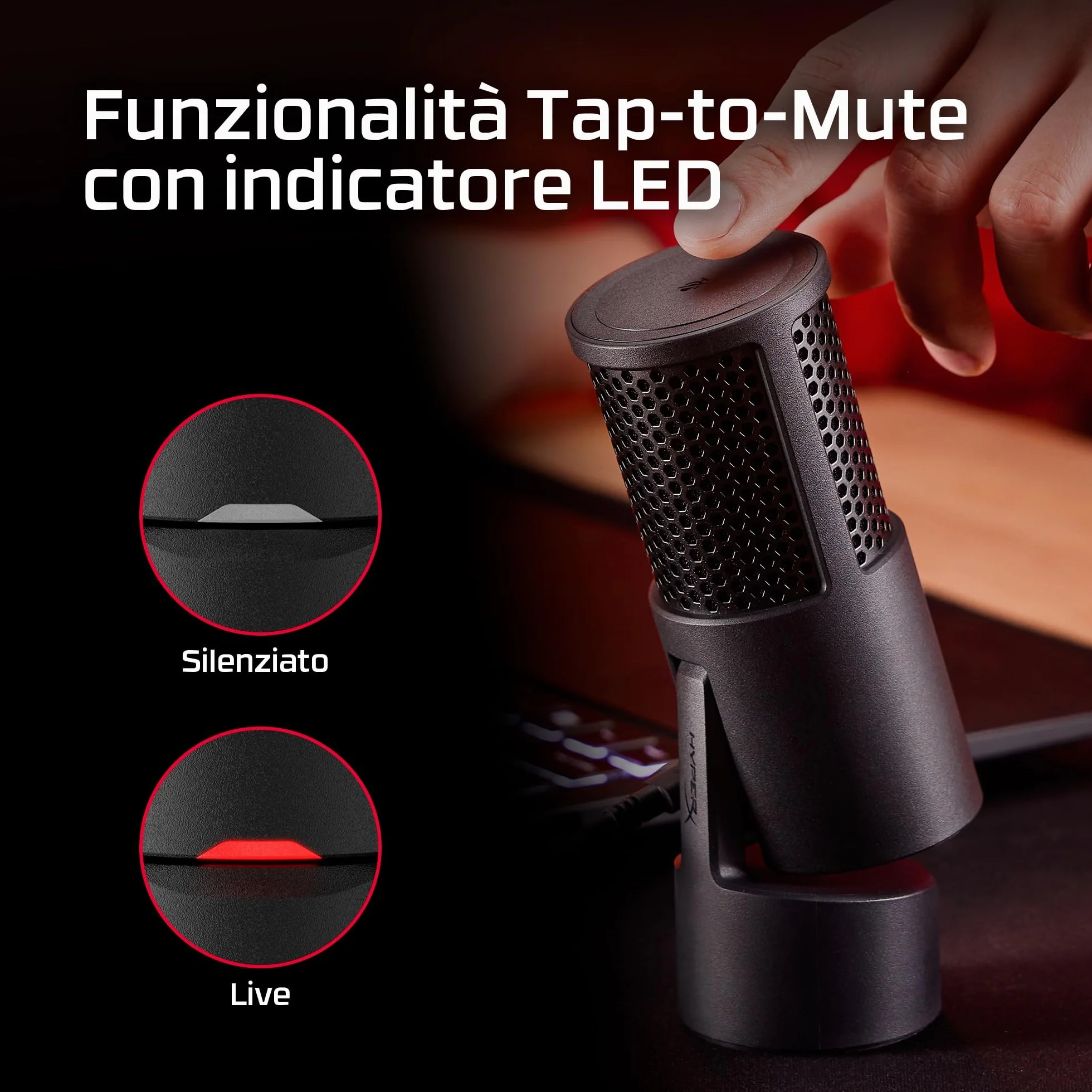 HyperX SoloCast 2, Microfono Usb-C Condensatore per Gaming, Streaming, Podcast, Compatibile Con Pc, Mac e Bracci Filettati, Controllo Con Software Ngenuity, Plug-and-Play, Audio Chiaro, Nero