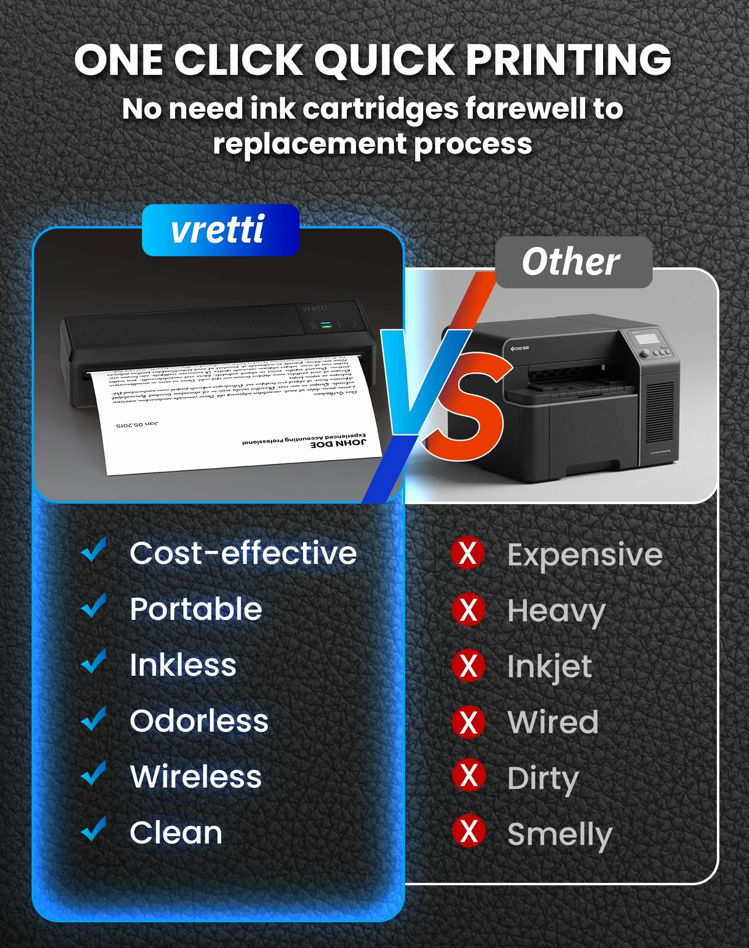 vretti Stampante Portatile A4 Compatibile con Phone/PC/USB, Bluetooth | Wireless Stampante Termica Stampa Contratti/Ricevute/Documenti,Nero