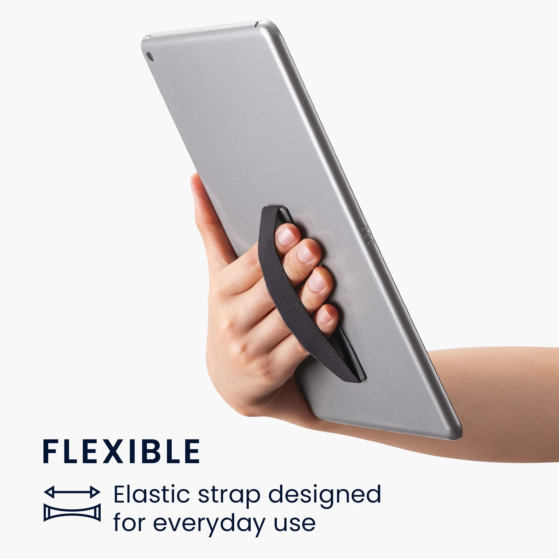 kwmobile Supporto Dita per Tablet Sostegno Adesivo Fascetta Elastica Impugnatura Mano Universale Compatibile con iPad Galaxy-Tab Porta Tablet argento