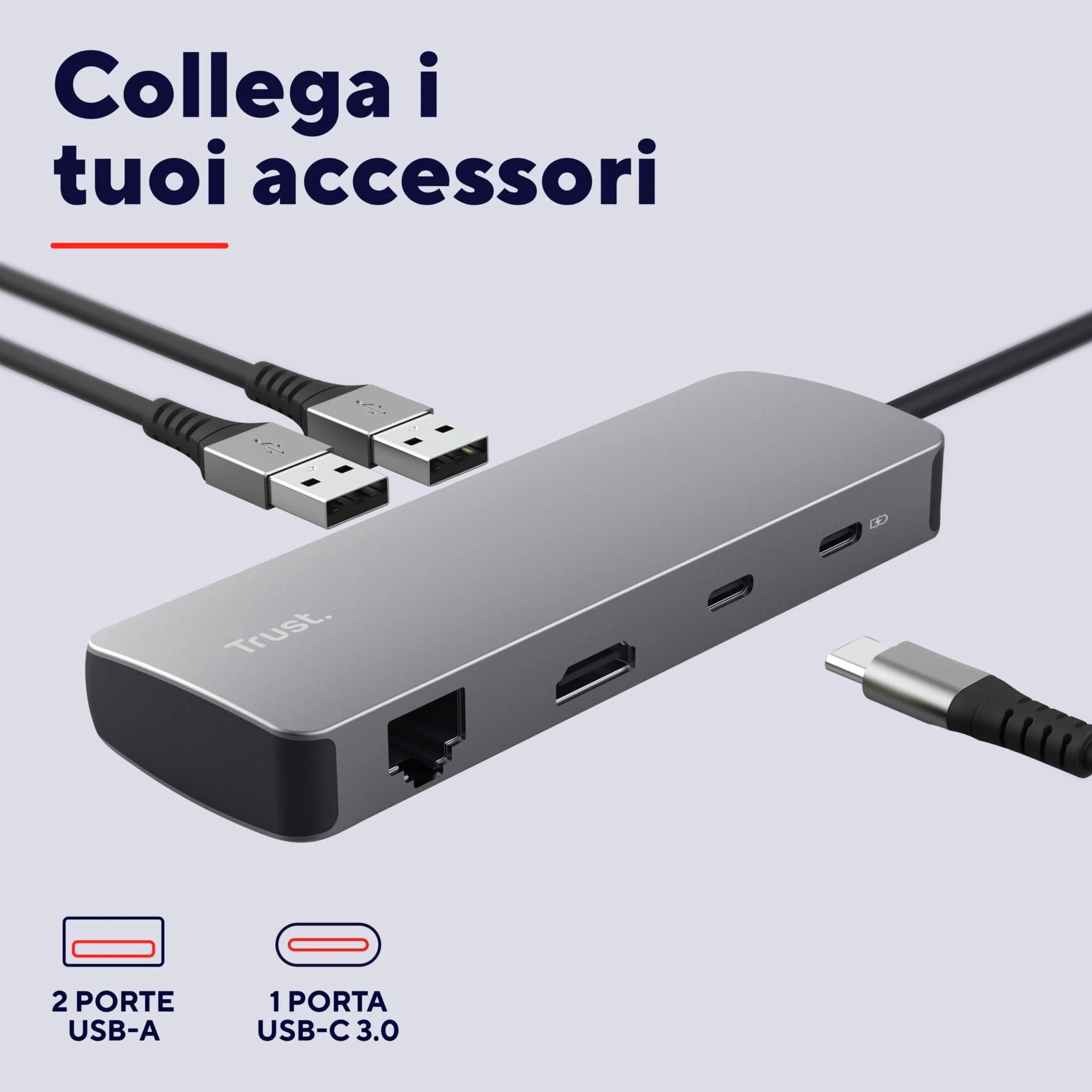Trust Vylor Hub USB C 8-in-1 Adattatore HDMI 4K@60Hz, Gigabit Ethernet, Lettore di Schede MicroSD/SD, USB-C USB-A, Porta di Ricarica 100W, Docking Station PC Computer Portatili Dell HP MacBook