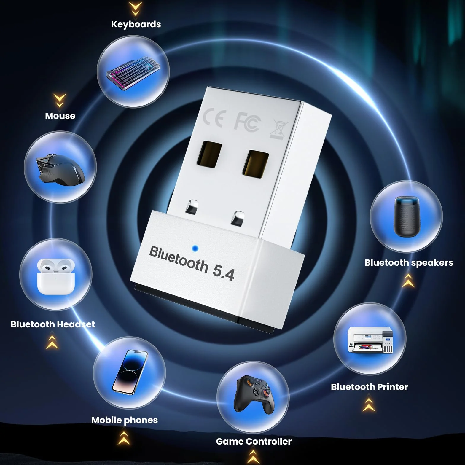 Adattatore Bluetooth USB 5.4, Collega e Usa Chiavetta Bluetooth per PC Laptop EDR Compatibile con Windows 11/10/8.1/7