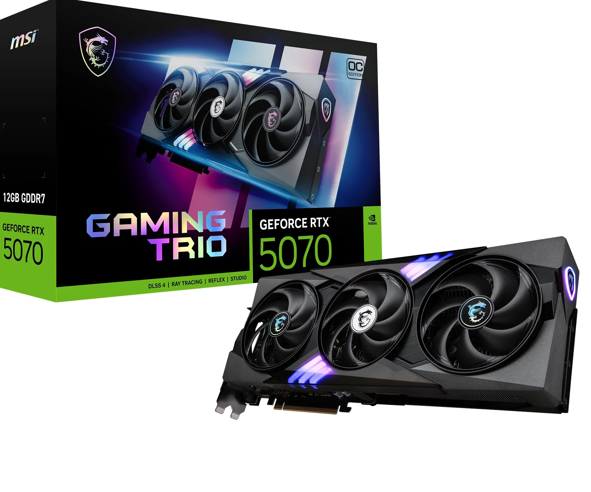 MSI RTX 5070 12G Gaming Trio OC - Scheda grafica (12 GB GDDR7, 192 bit, prestazioni estreme: 2625 MHz, DisplayPort x3 2.1a, HDMI 2.1b, architettura NVIDIA Blackwell)