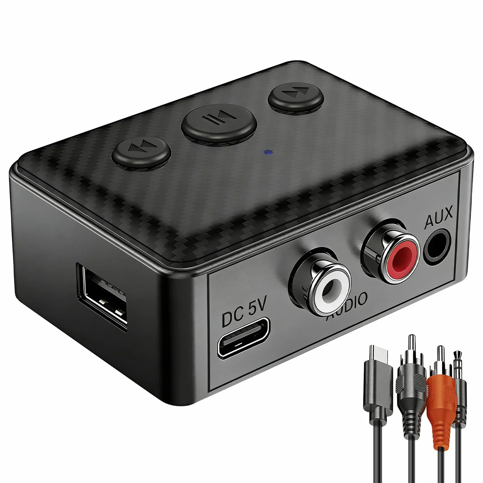 Ricevitore Audio Bluetooth 5.4,Adattatore Bluetooth con Uscita RCA/AUX Jack 3,5mm e Controllo Volume,Supporto USB,Ricevitore Bluetooth per Auto & sistema stereo in streaming di musica domestica, HiFi