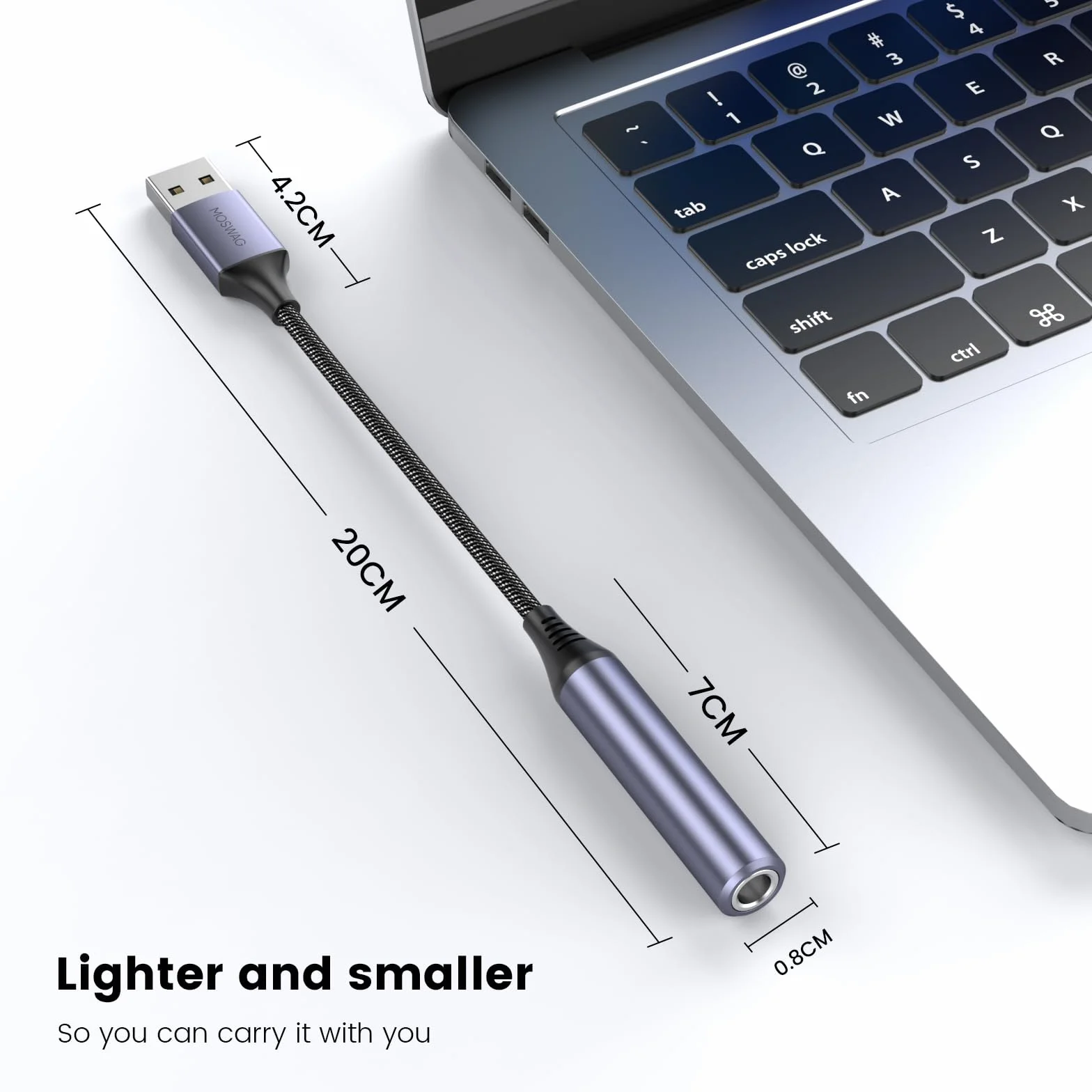 MOSWAG Adattatore Audio USB a Jack 6.35mm, AUX per Cuffie Con Scheda Audio Esterna Compatibile Con Laptop, PC, Amplificatore, Altoparlante