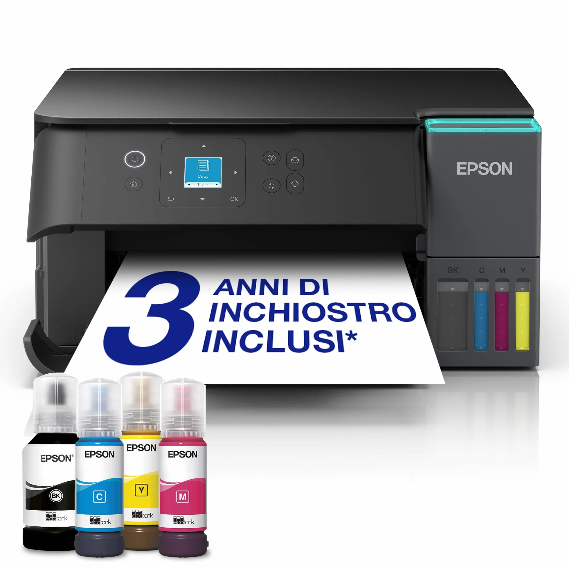 Epson EcoTank ET-2955 Stampante A4 Wi-Fi Stampa Copia Scansione Fronte/Retro Display LCD 3.7 cm 3 Anni Inchiostro Inclusi