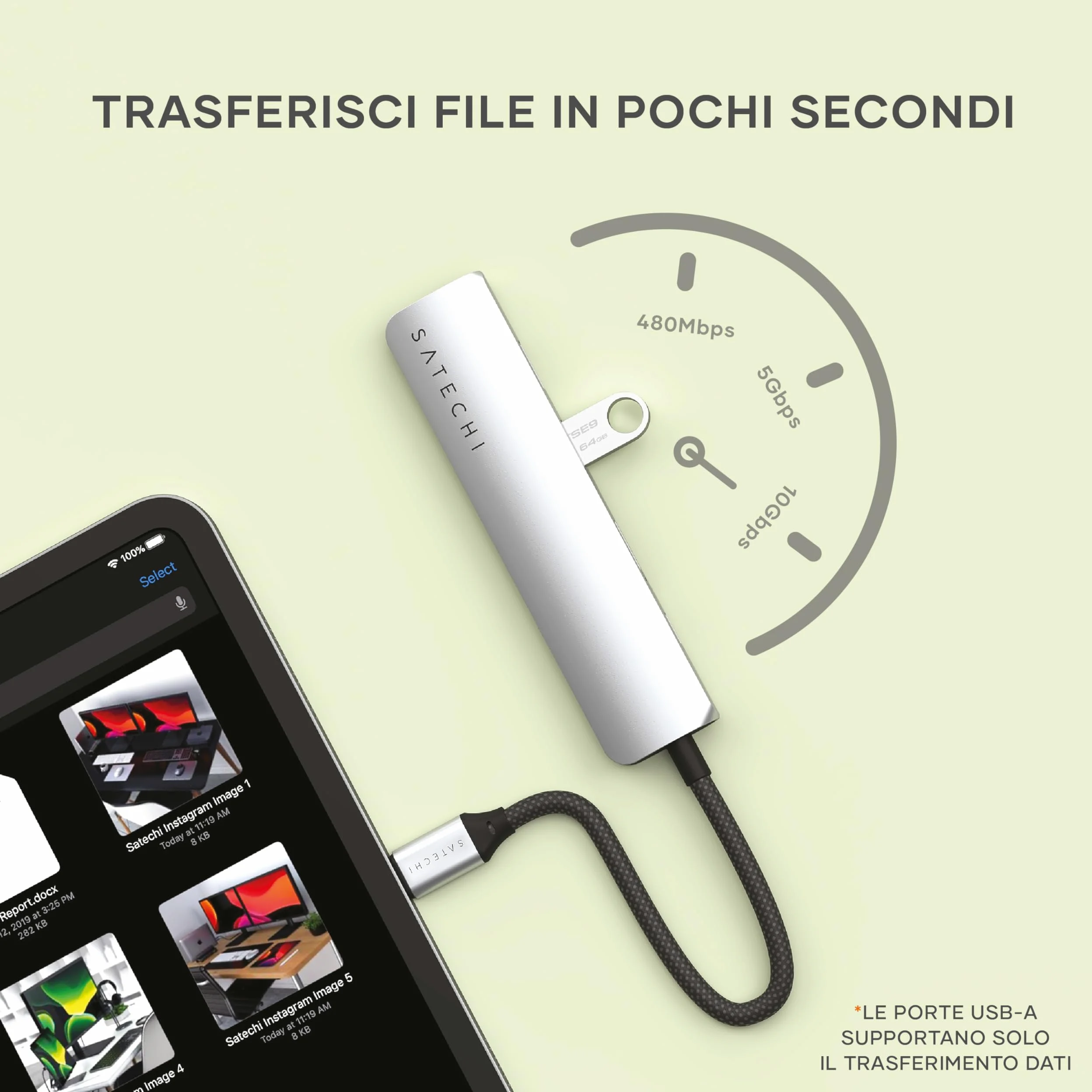 SATECHI Hub USB C 6 in 1 Slim Plus, PD 100W, HDMI 4K, Argento | 2x Porte USB-A 10Gbps, video 4K@60Hz, lettori SD/microSD, per MacBook Air/Pro/Neo, Windows e altro