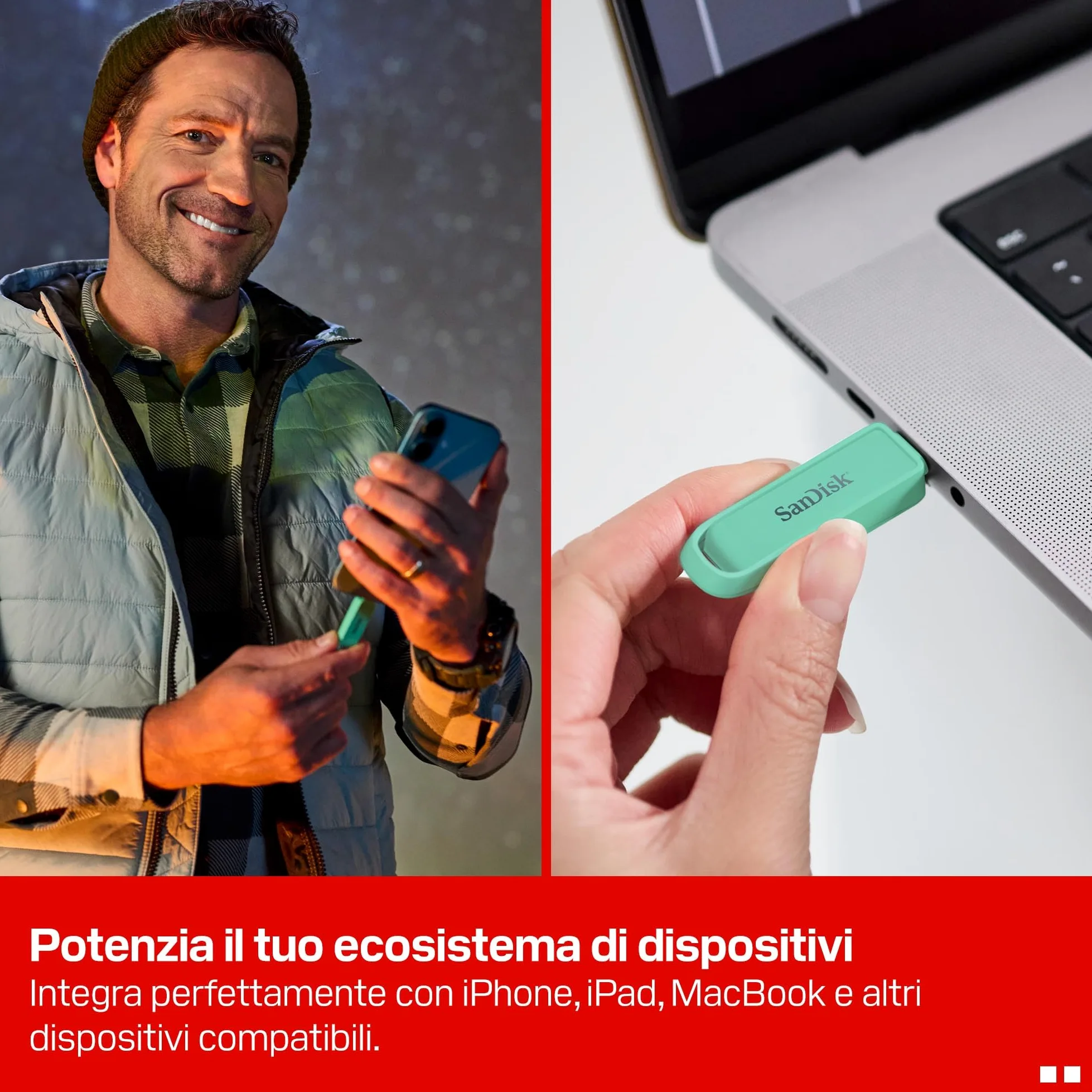 SANDISK Unità per telefono con USB Type-C 256 GB (per smartphone, tablet e computer, velocità fino a 150 MB/s, backup automatic, recupero dati) - Seafoam Green