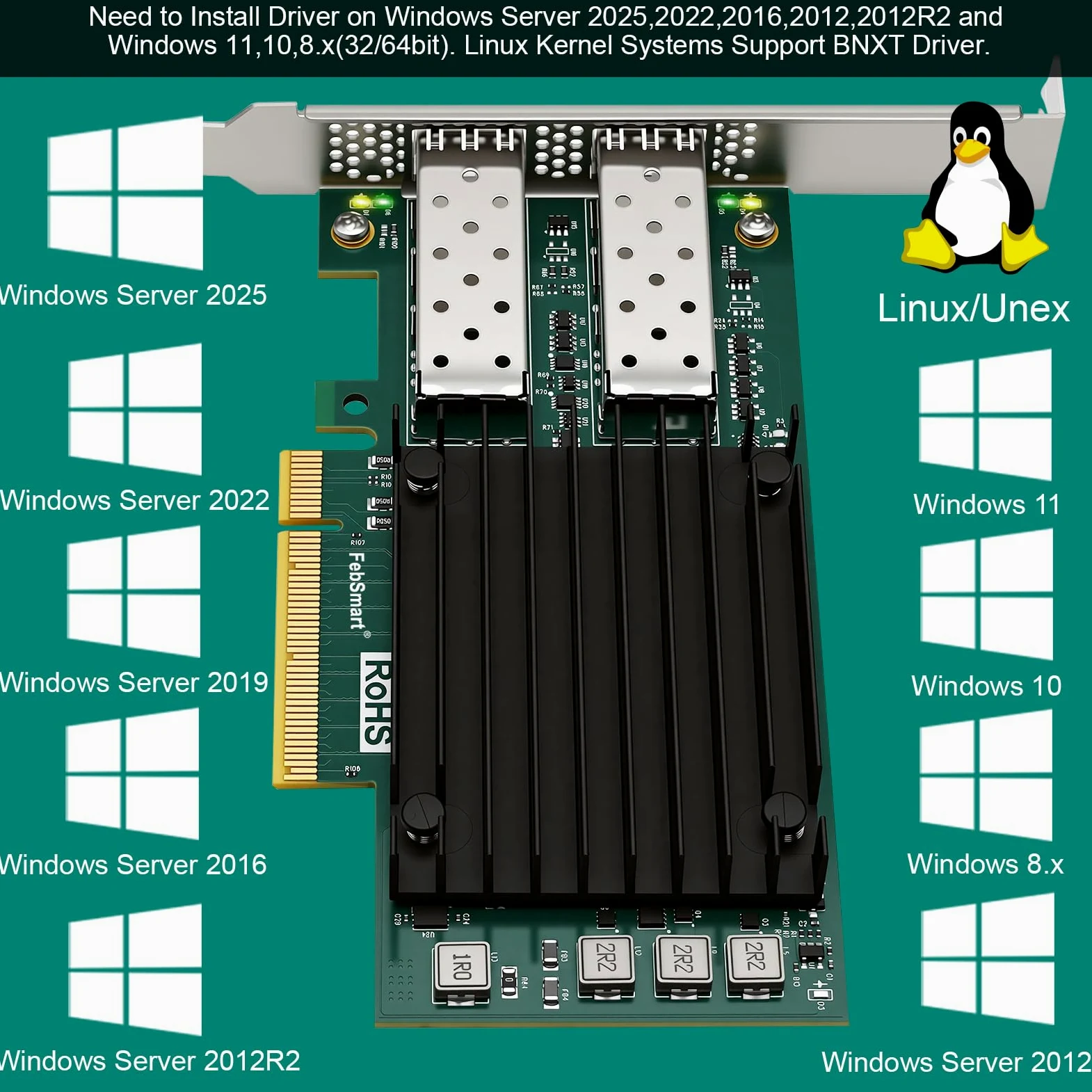 Interfaccia PCIE GEN 3.0 X8 a 2X 25GbE SFP28 porte ottiche Adattatore di rete RDMA convergente, Adattatore Ethernet PCIE, Scheda NIC PCIE, Controller Ethernet Broadcom BCM57414 2X 25Gb/s SFP28