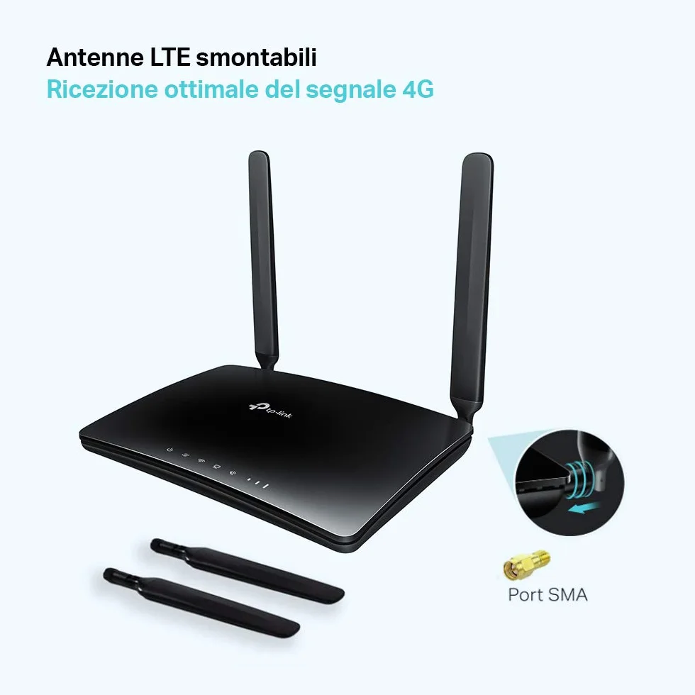 TP-Link Archer MR600 Router 4G+, Router WiFi con SIM, Cat6 fino a 300 Mbps WiFi AC1200Mbps, 2 Antenne Removibili, 3 Porte LAN e 1 LAN/WAN, OneMesh, Tecnologia MU-MIMO, Plug&Play, Soluzione Qualcomm