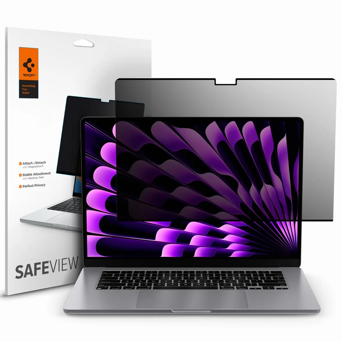 Spigen Safeview Filtro Privacy Magnetico compatibile con MacBook Air 15 pollci (M5 2026 / M4 2025 / M3 2024 / M2 2023), Anti-Spia, Rimovibile, con Panno per la Pulizia e Custodia