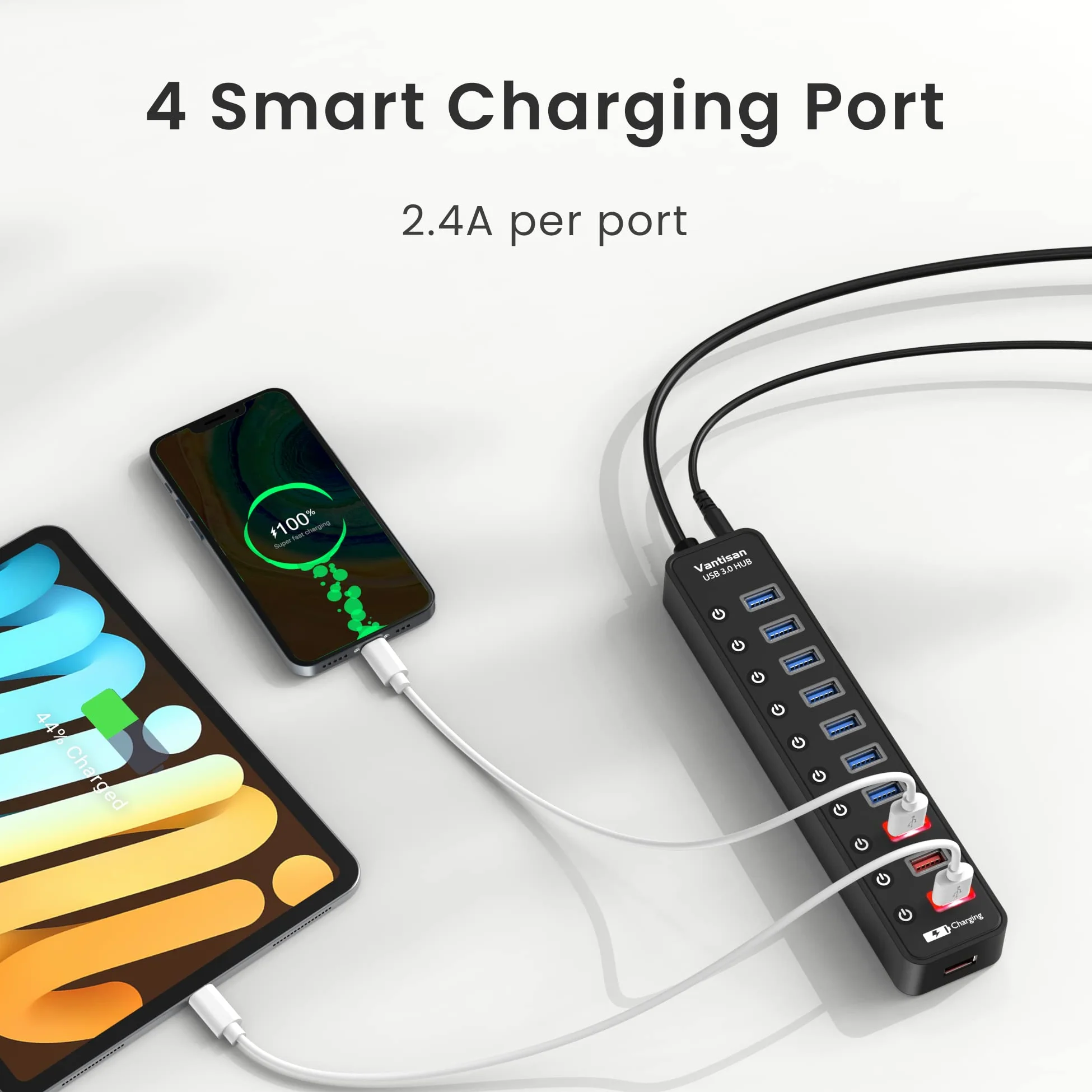 vantisan Hub USB 3.0 alimentato 10 porte