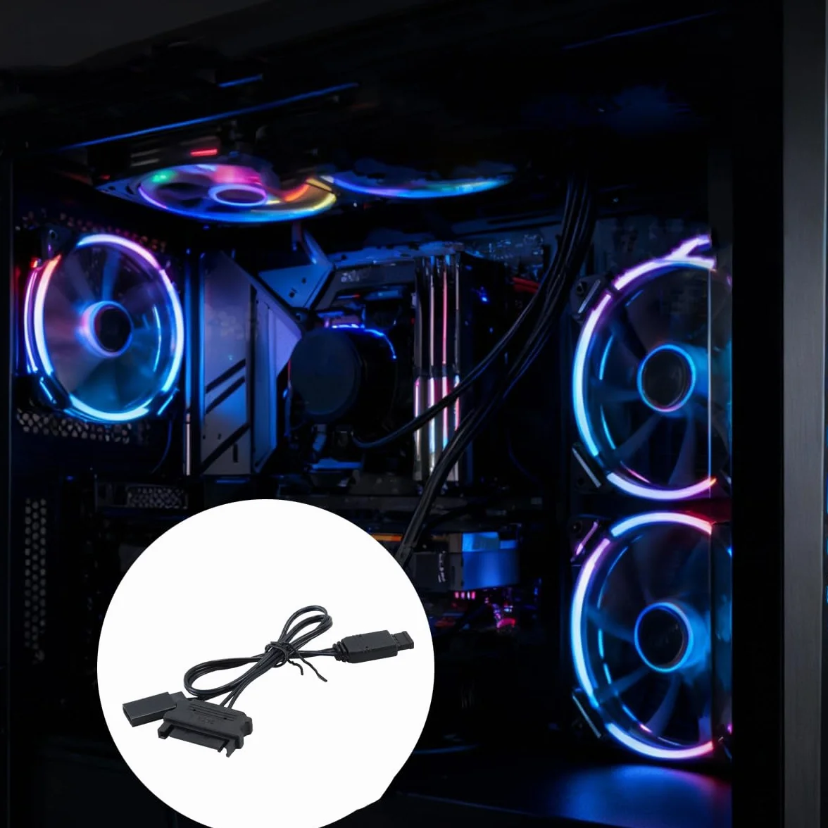 Controller ARGB a 3 pin e 5 V, confezione da 2, alimentato tramite SATA con splitter, modalità di illuminazione integrate per schede madri non ARGB, ventole/strisce fai da te
