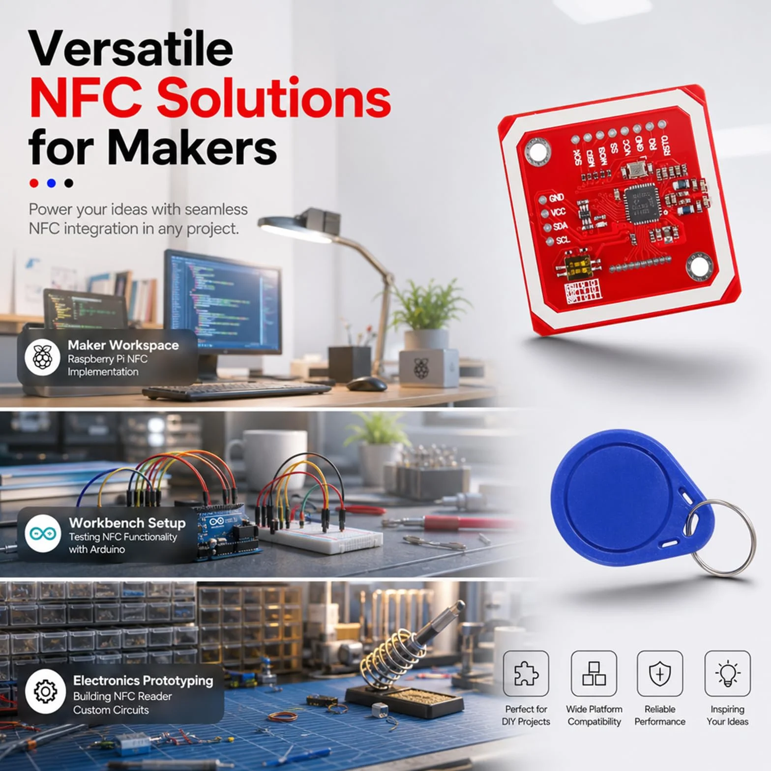 10 confezioni PN532 NFC NXP RFID Modulo V3 Kit, Near Field Communication Reader Module Kit con I2C SPI HSU, S50 White Card, Key Card, adatto per Arduino, Raspberry Pi, fai da te, smartphone e telefoni