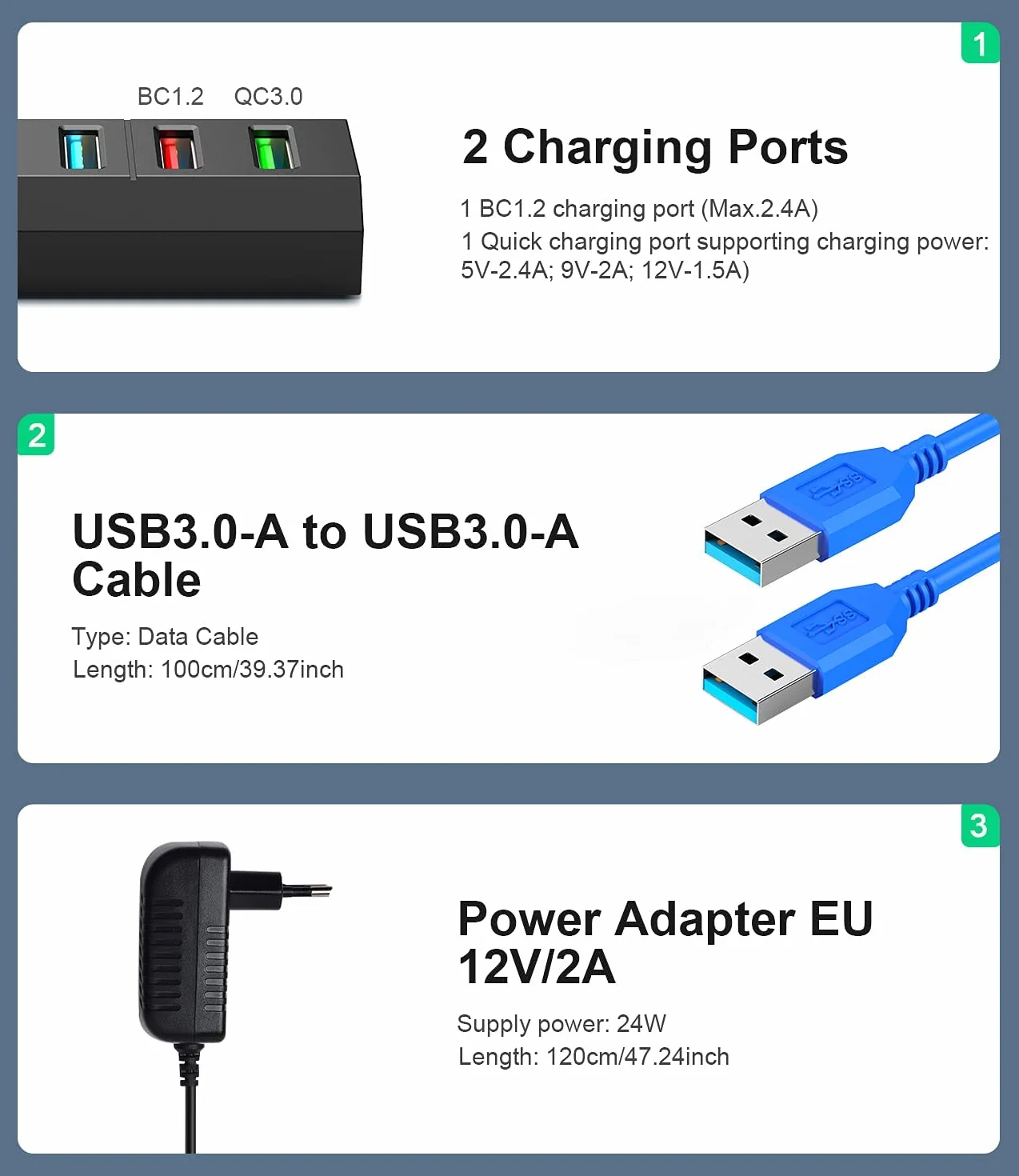 Hub USB 3.0, Vansuny Hub USB 3.0 Alimentato, 6 in 1 Porta USB Multipla per PC, Ultra Trasferimento Ultra Veloce 5Gb/s