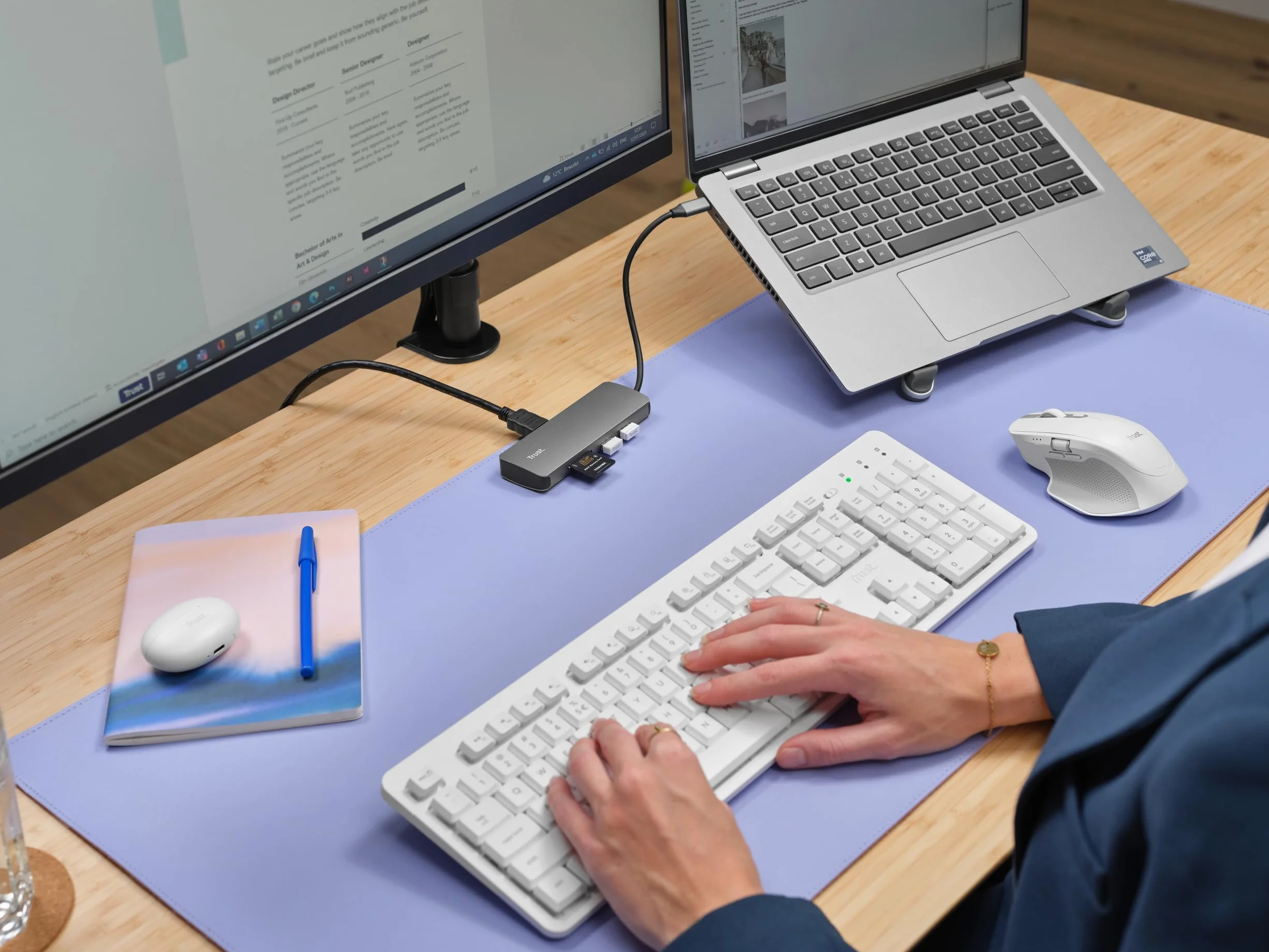 Trust Vylor Hub USB C 8-in-1 Adattatore HDMI 4K@60Hz, Gigabit Ethernet, Lettore di Schede MicroSD/SD, USB-C USB-A, Porta di Ricarica 100W, Docking Station PC Computer Portatili Dell HP MacBook