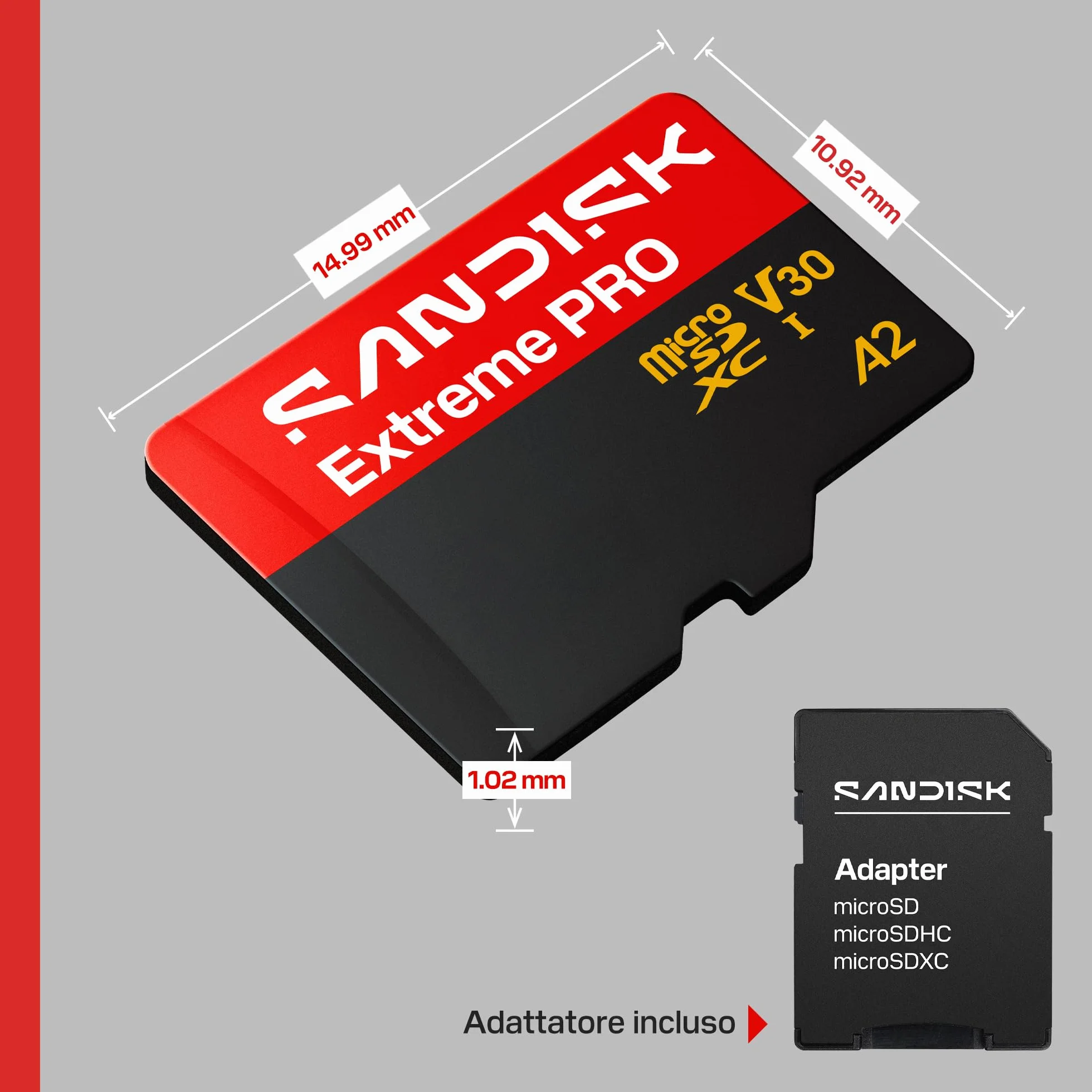 SANDISK Extreme PRO scheda microSD 128 GB, UHS-I + SD Adapter (velocità di lettura fino a 250 MB/s e velocità di scrittura fino a 120 MB/s, 5K, 3K, 4K UHD, C10, V30, U3, A2)