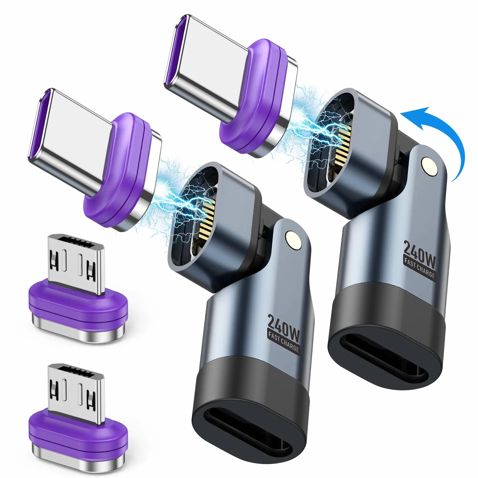 AXFEE 240W Connettore Magnetico Tipo C 9 pin con Testine Micro USB e Type C per Phone 16 15 Pro Max, Galaxy S24 S23 A54