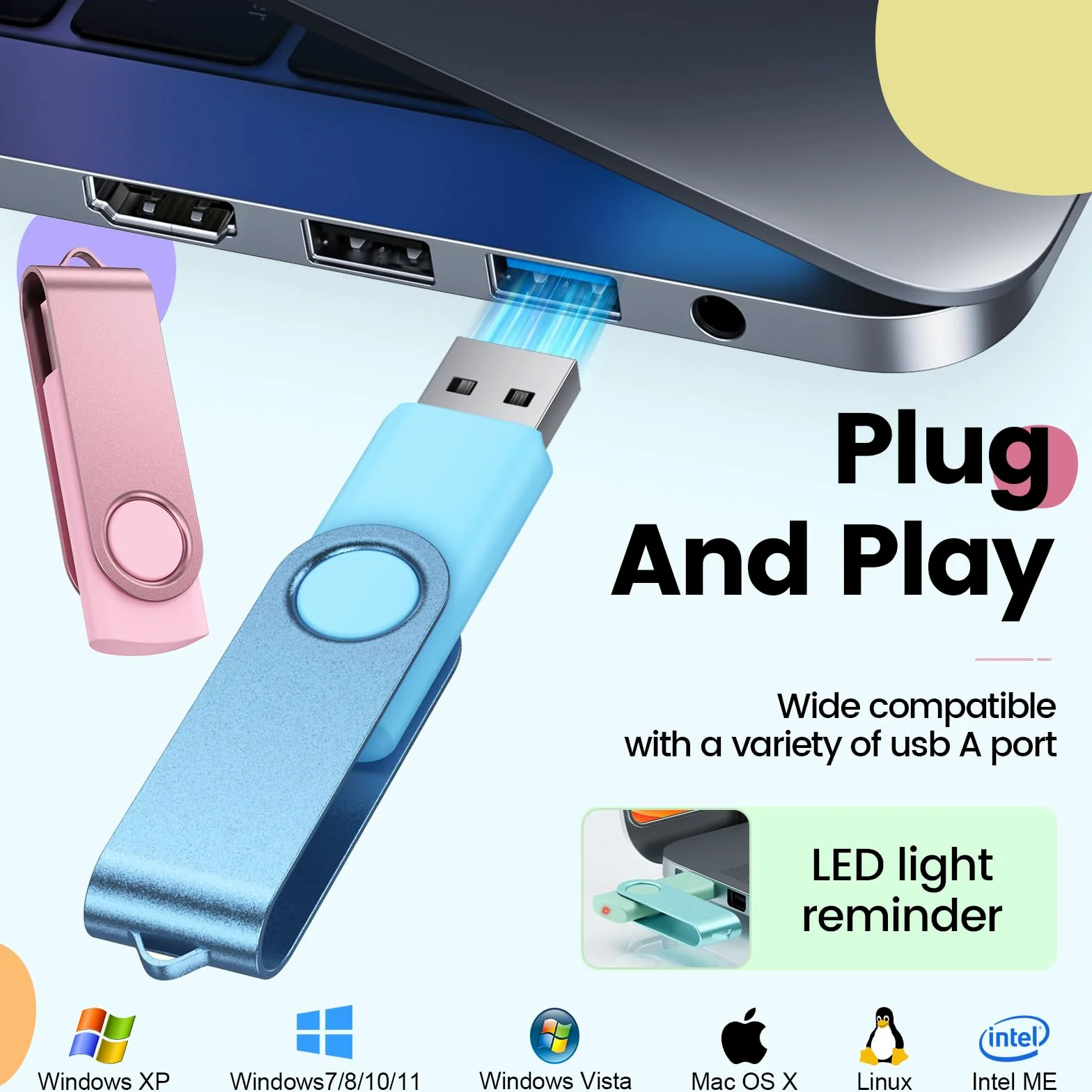 Kepmem - Unità flash da 64 GB, confezione da 10, chiavetta USB ad alta capacità, unità USB da 64 GB, chiavetta USB 2.0 ad alta velocità, unità da 64 Giga, unità zip per archiviazione dati