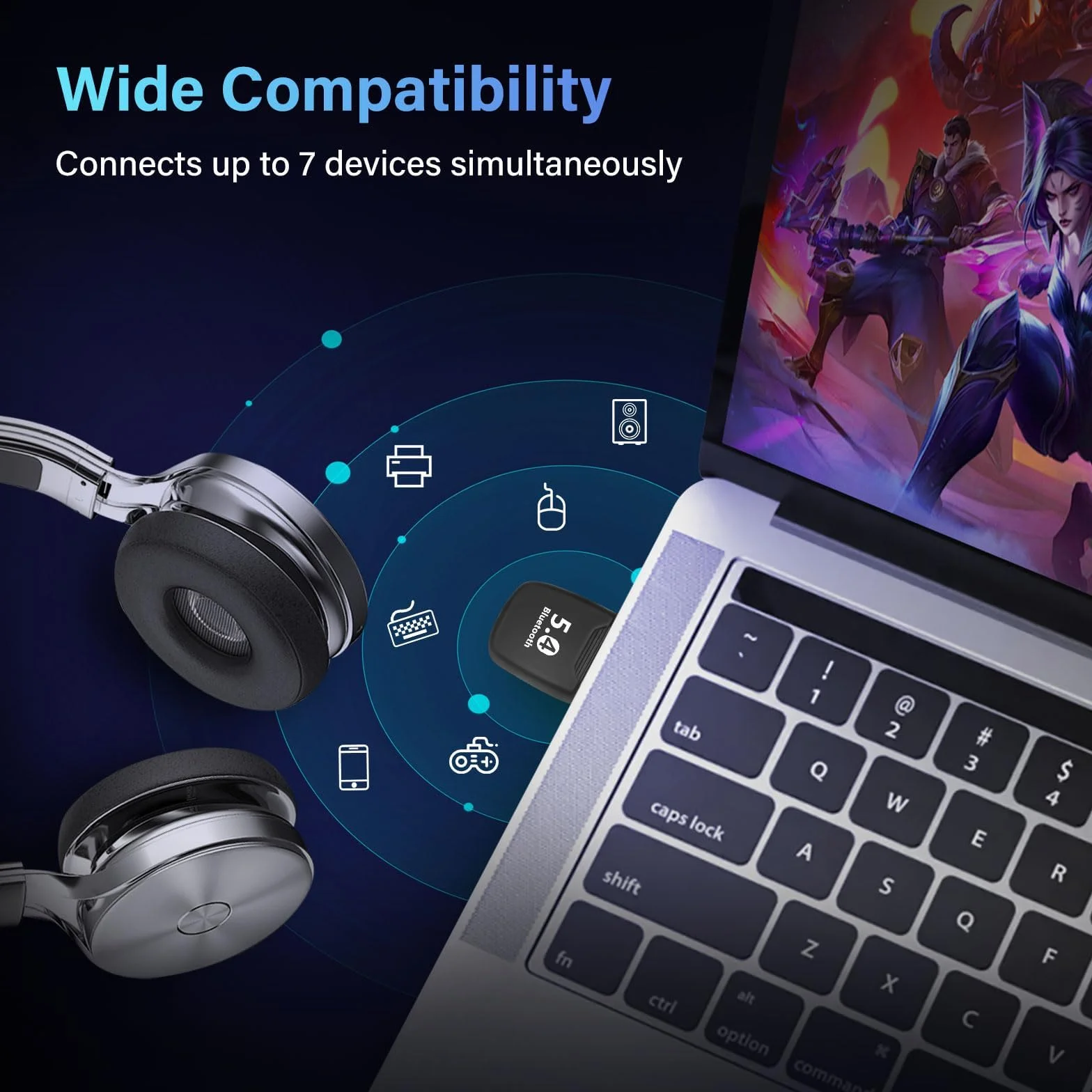 Chiavetta Bluetooth per PC, Adattatore Bluetooth 5.4 USB Low Latency, Plug & Play, Ricevitore Bluetooth con Windows 11/10/8.1/7 per PC Fisso/Laptop