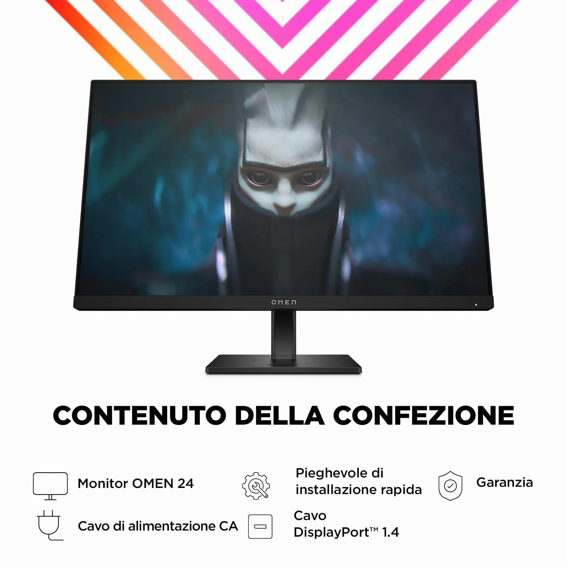 HP OMEN 24 FHD Monitor, Schermo da 24'' Full HD, Risoluzione 1920 x 1080 Pixel, Pannello IPS 16:9 da FHD – 165 Hz -1 ms, 1 ms, IPS - HDR 400-450 Nits, Antiriflesso, AMD FreeSync, USB, HDMI, Nero
