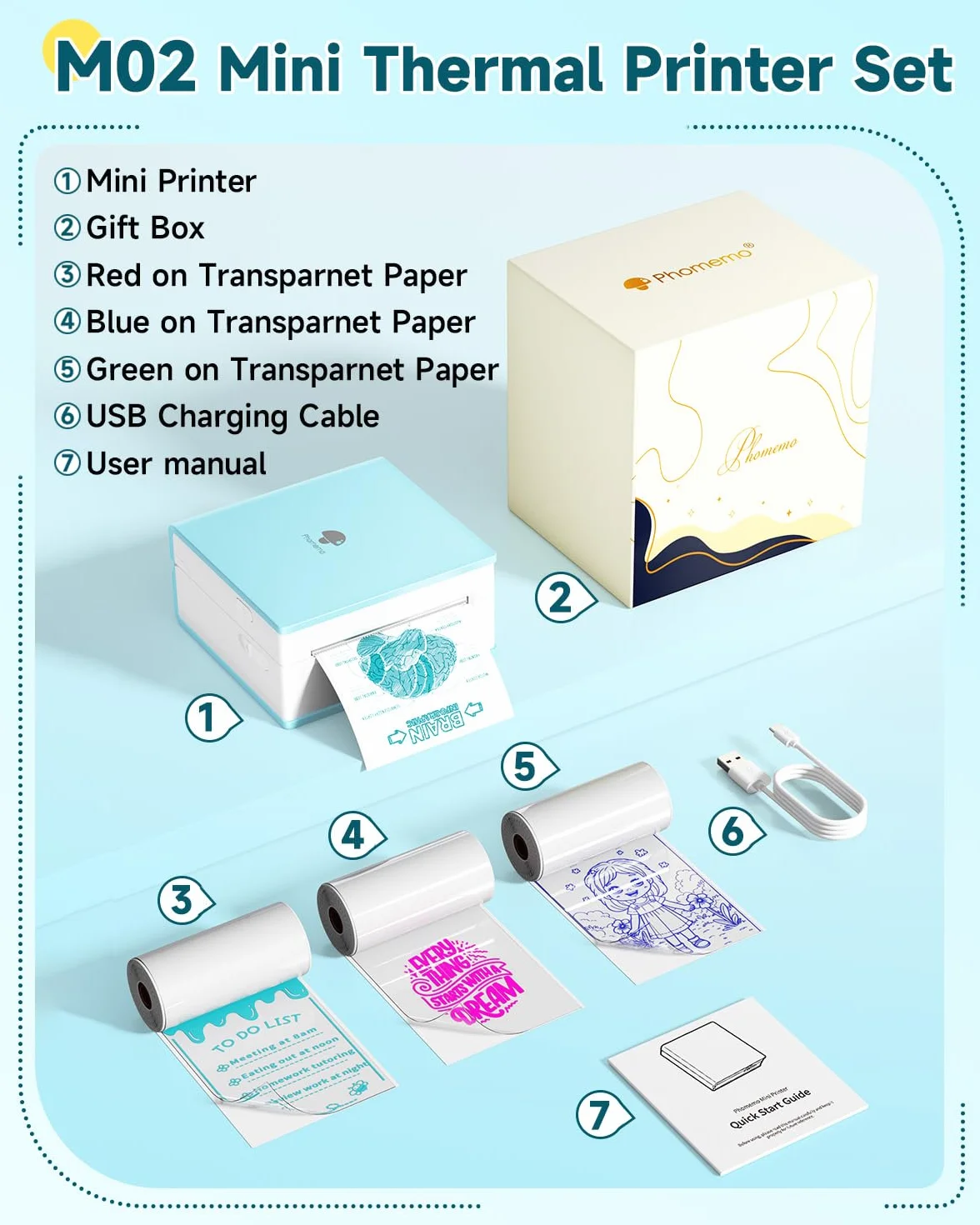 Phomemo Mini Stampante Portatile - M02 Stampa Etichette Adesive, Stampante Portatile per Smartphone, Stampante Fotografica Tascabile Con 3 Rotoli di Carta, Appunti di Studio, Diagrammi Anatomici, Foto