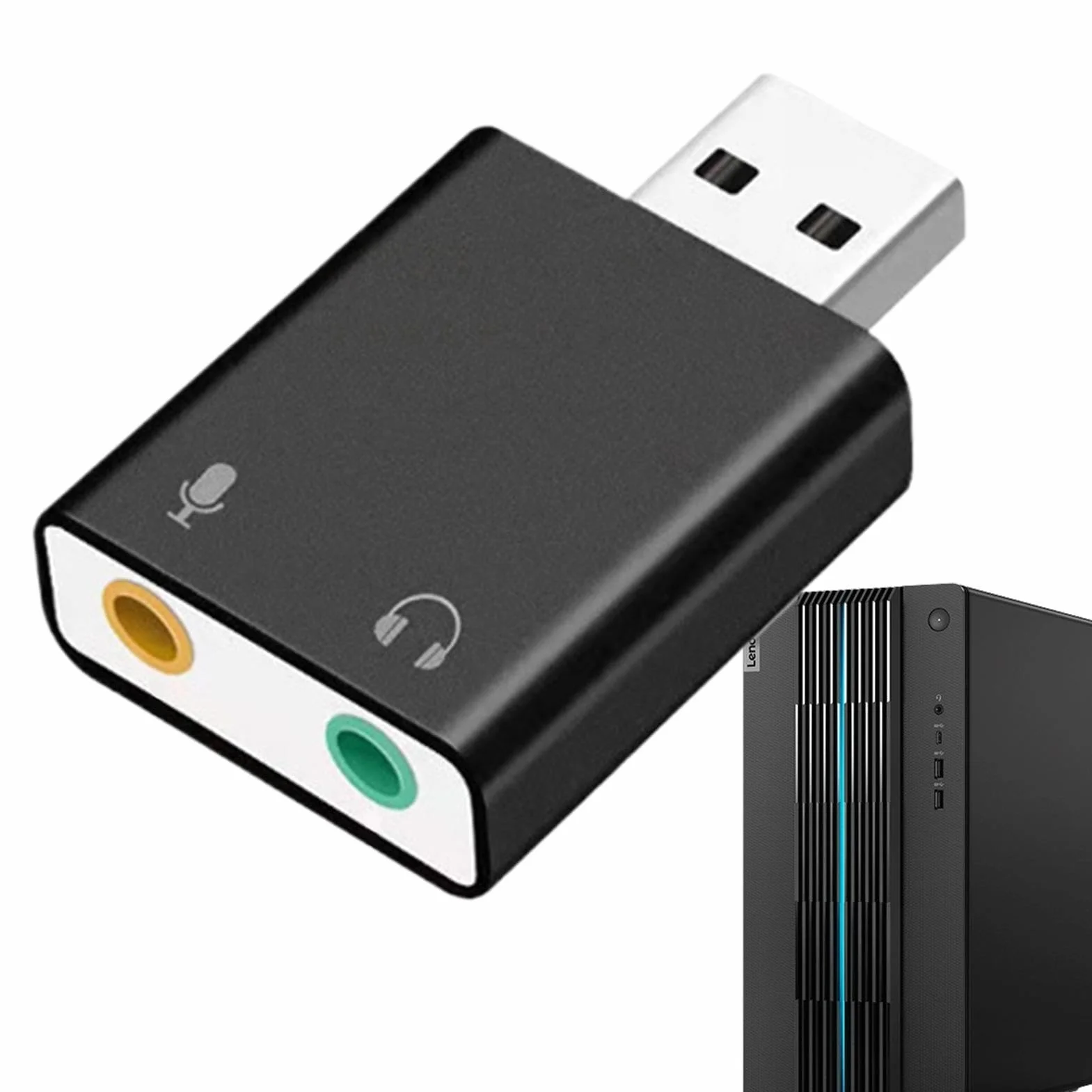 Scheda audio USB – Adattatore audio da 3,5 mm | Convertitore stereo esterno Plug Play, interfaccia in lega di alluminio, jack per microfono per cuffie, compatibile con computer portatile desktop