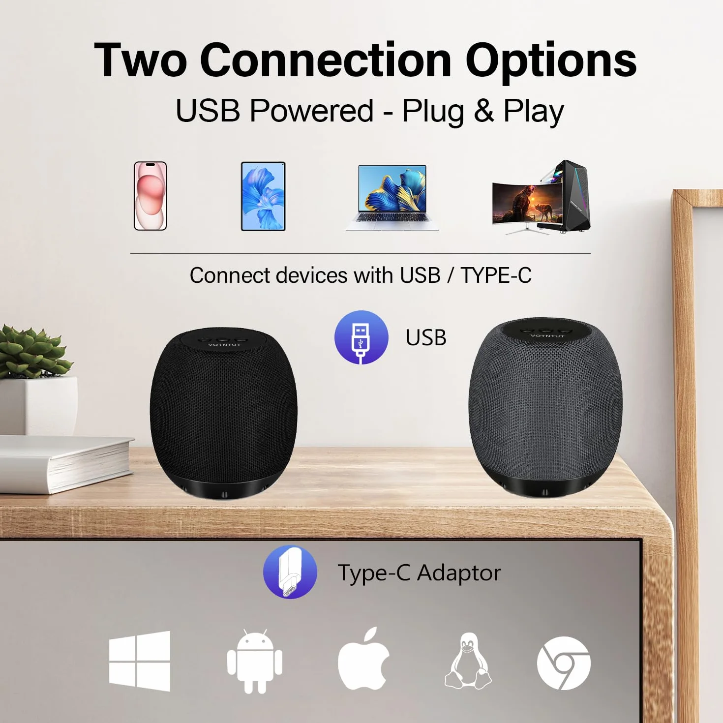 ZETIY Mini Altoparlante per PC, Casse PC USB Stereo Sound, Design Antiscivolo, Portatile Speakers Soundbar per Desktop Notebook Laptop Cellulare