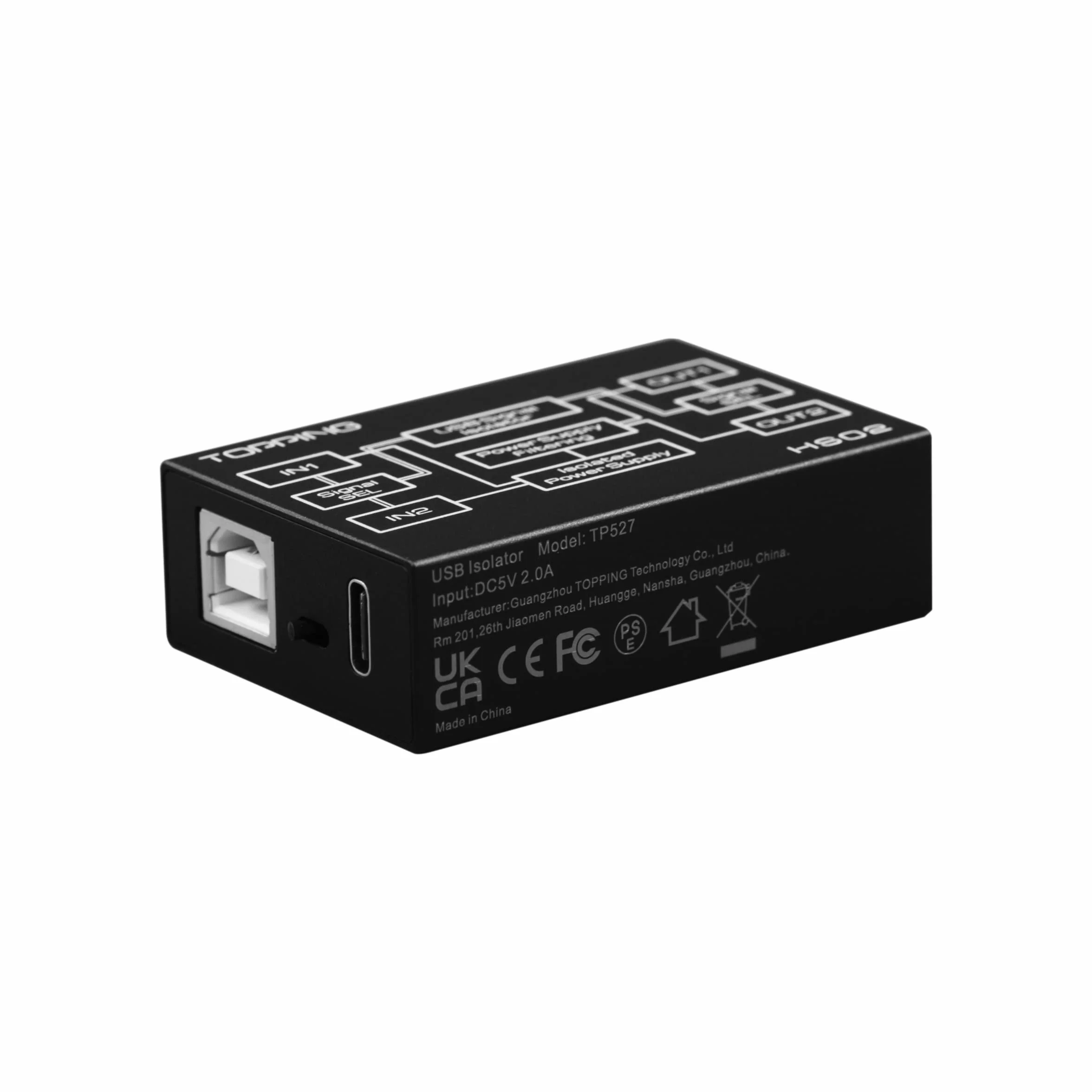 Topping HS02 USB 2.0 Isolatore audio ad alte prestazioni con ingressi USB-B e Type-C, compatibile con PCM32bit 768kHz DSD512 nativa a bassa latenza