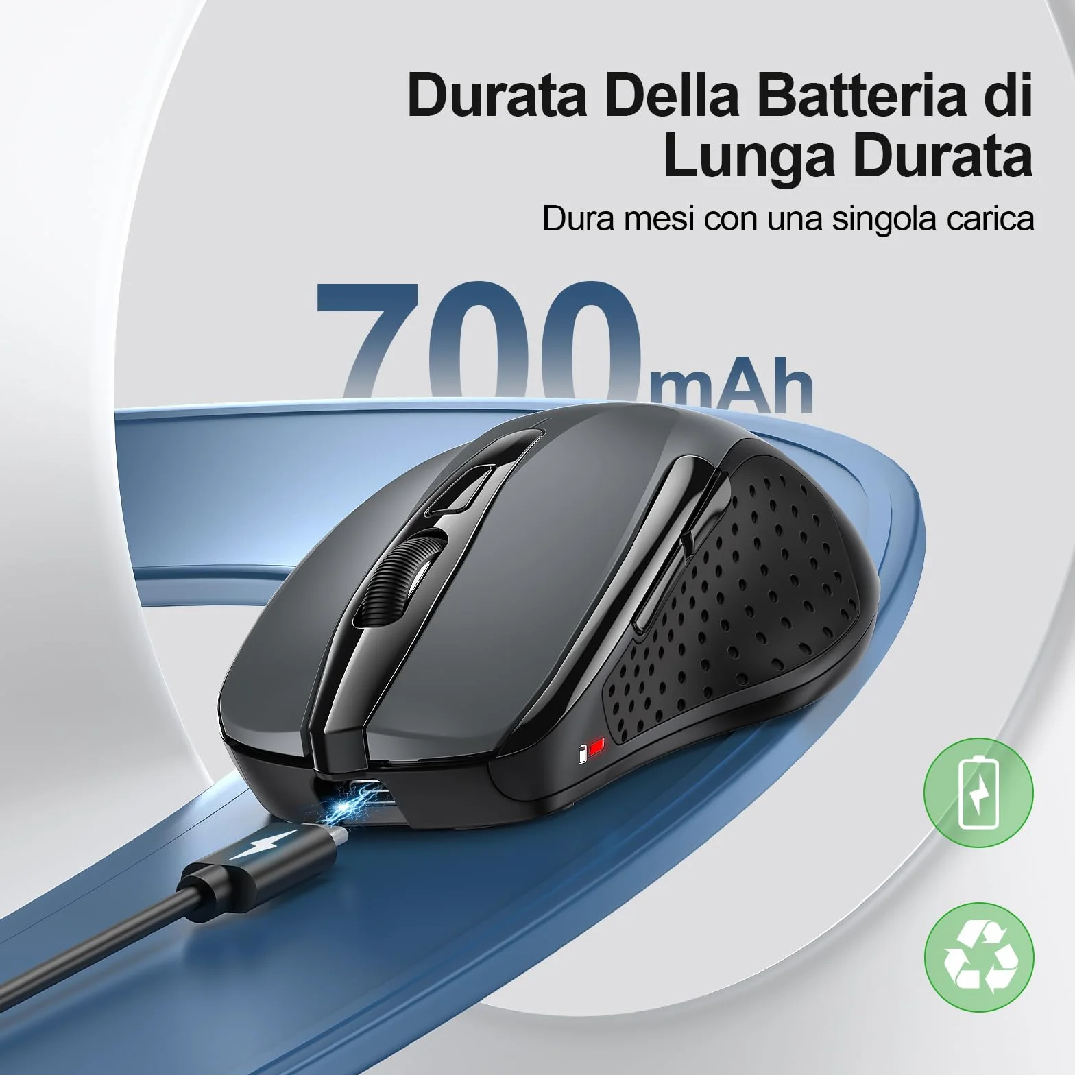 TECKNET Mouse Wireless Ricaricabile, Silenzioso Mouse Senza Fili, Riduzione Rumore Fino a 90%, 4800 DPI, 6 Pulsanti Mouse Ergonomico, 2.4G Mouse USB Compatibile con PC Portatile, Mac, Laptop