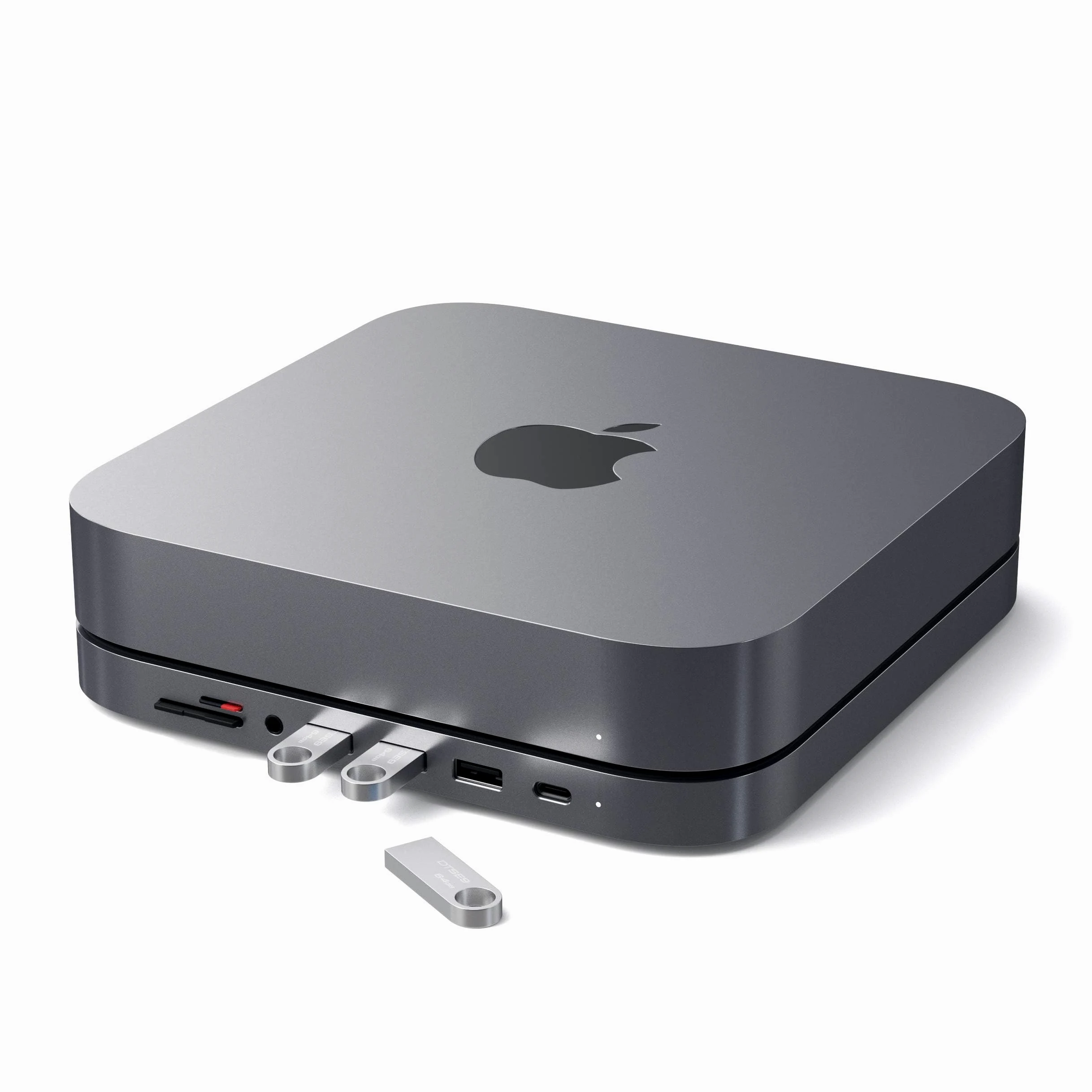 SATECHI Hub USB C e Supporto 7 in 1 per Mac Mini M2/M1 con 3x Porte USB-A e 1x USB-C a 5 Gbps, Lettori Micro/SD, USB 3.0 e Porta Audio 3,5 mm (Non Compatibile con Mac Mini M4) Grigio Siderale