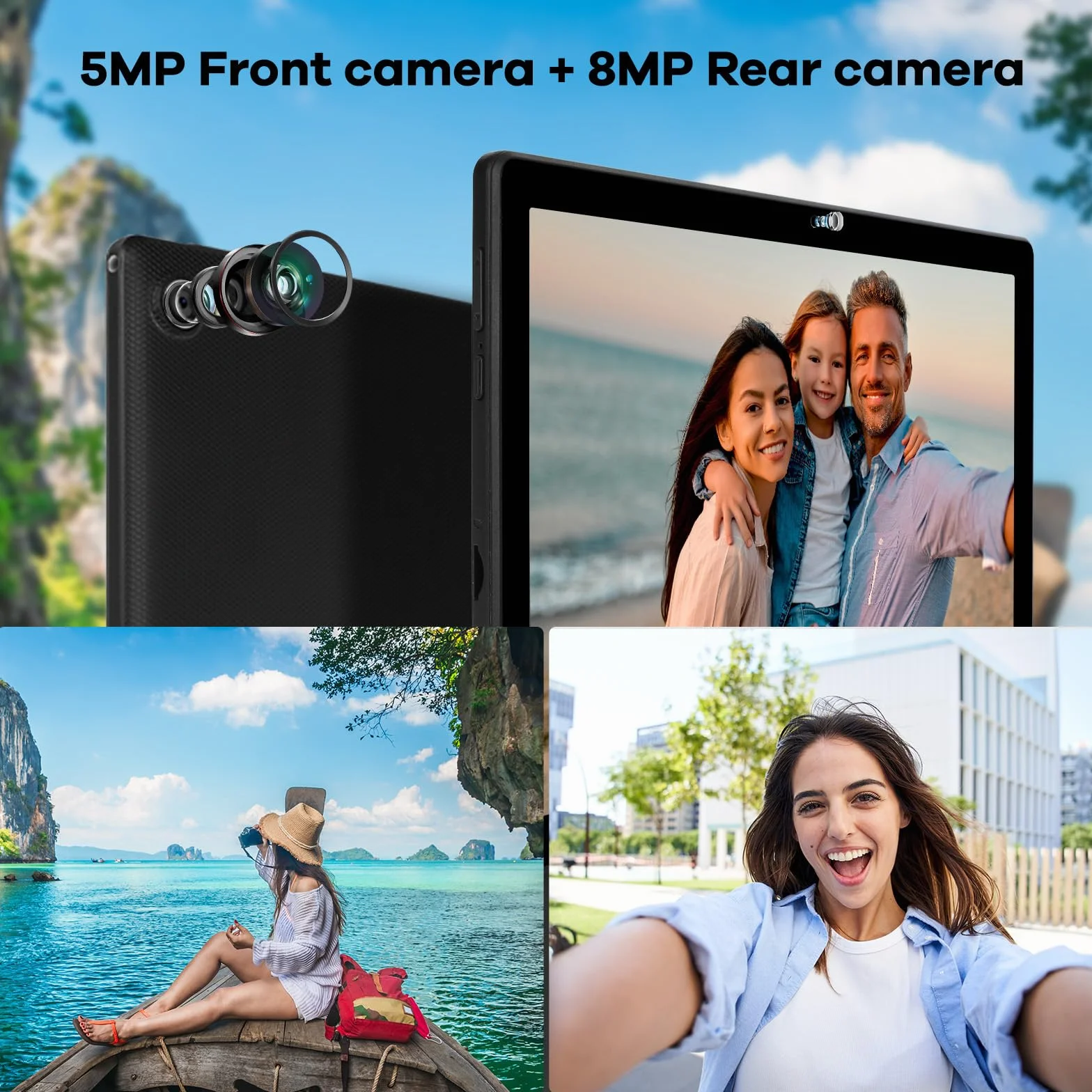 Whitedeer Tablet 10 pollici Android 16 20GB+64GB+1TB 1280*800 IPS WiFi 6 BT5.3 6000mAh Widevine L1 Nero