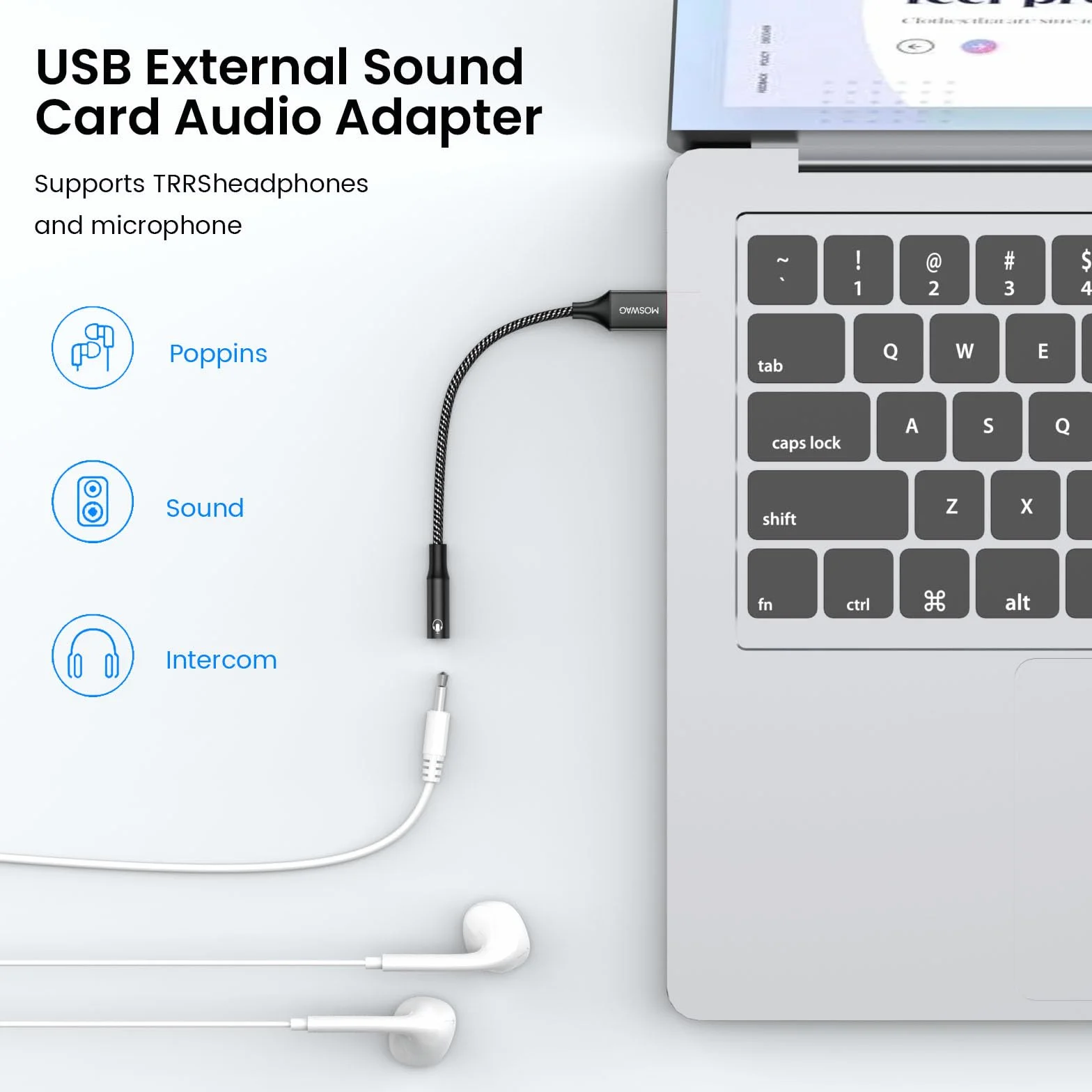 MOSWAG Adattatore audio jack per cuffie da USB a 3,5 mm da 20 cm, supporto per cuffie da USB a 3,5 poli TRRS a 4 poli, scheda audio stereo esterna per PC, laptop, PS4, Mac ecc.