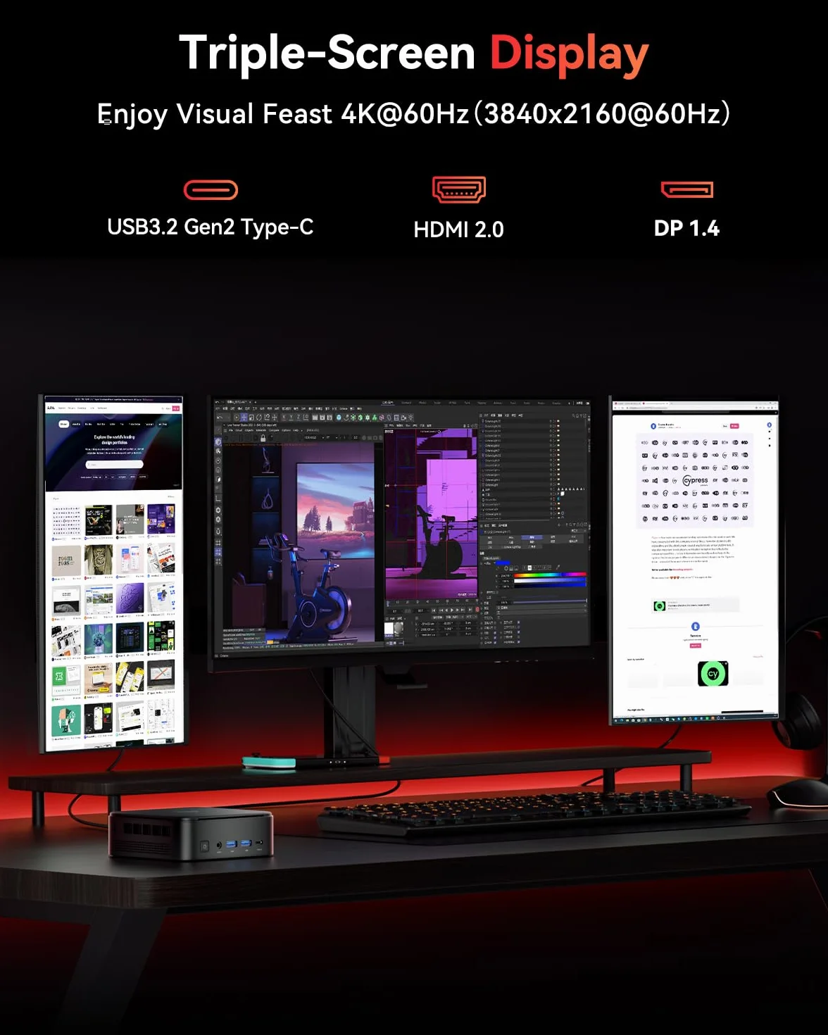 NiPoGi E3B Mini PC AMD Ryzen 5 7430U 16GB RAM 512GB SSD WiFi 6 BT 5.2 4K Triplo Display VESA
