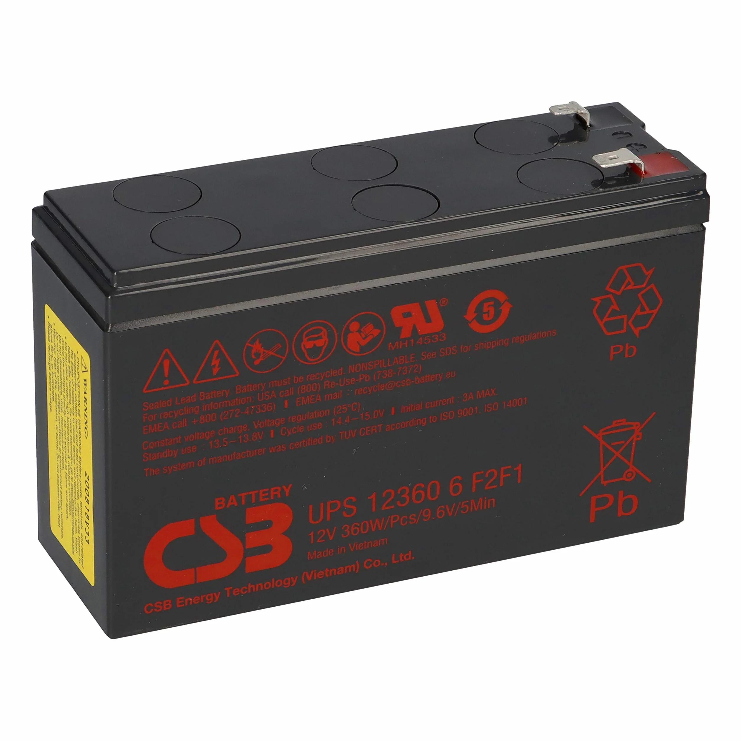 CSB Batteria al piombo AGM UPS123606 F2F1 12V 7Ah UPS UPC