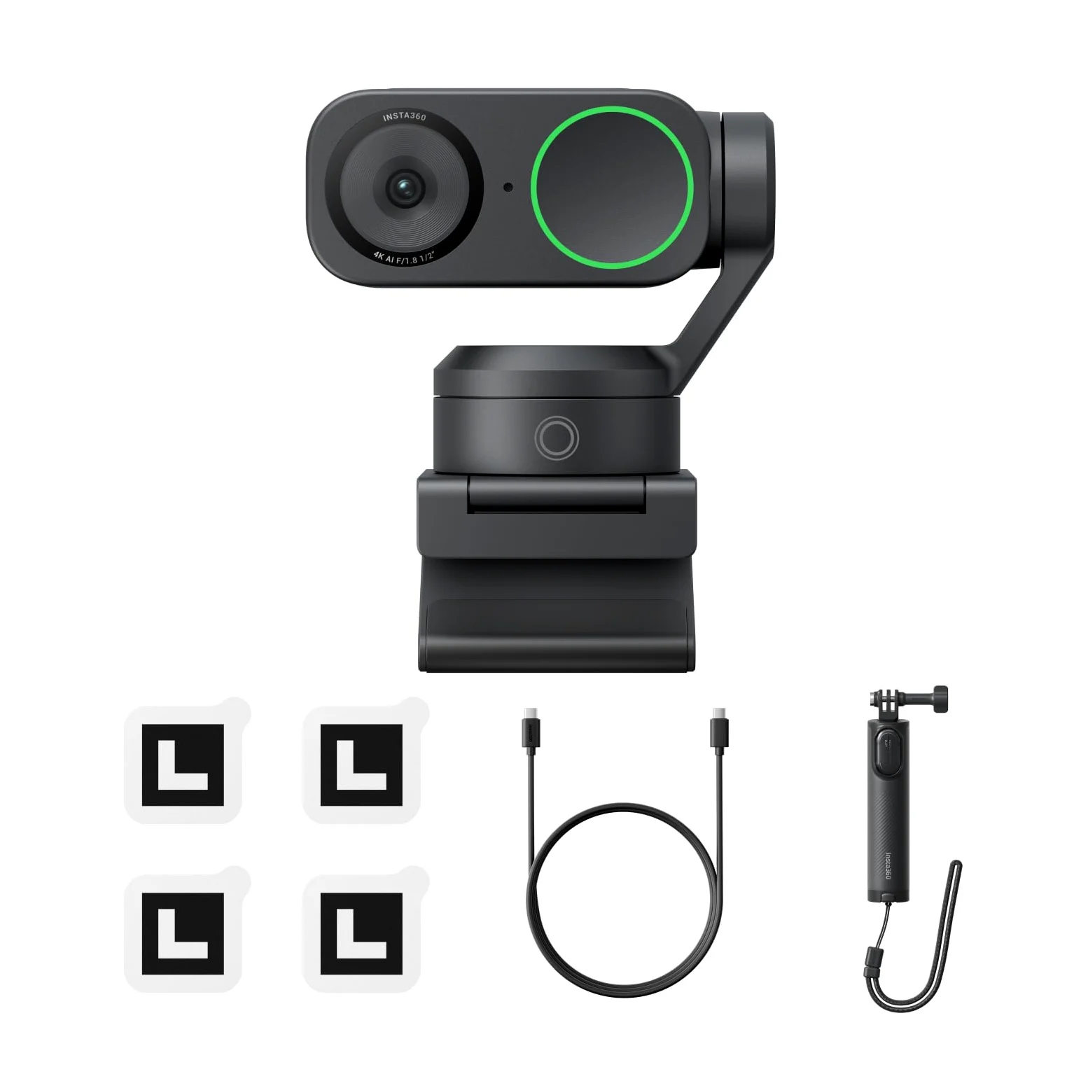 Insta360 Link2 Pack Treppiede 2.0 - PTZ 4K Webcam per PC/Mac, Sensore da 1/2", IA Tracking, HDR, Mic di cancellazione del rumore IA, Controllo gestuale per lo streaming, Videochiamate, Gaming