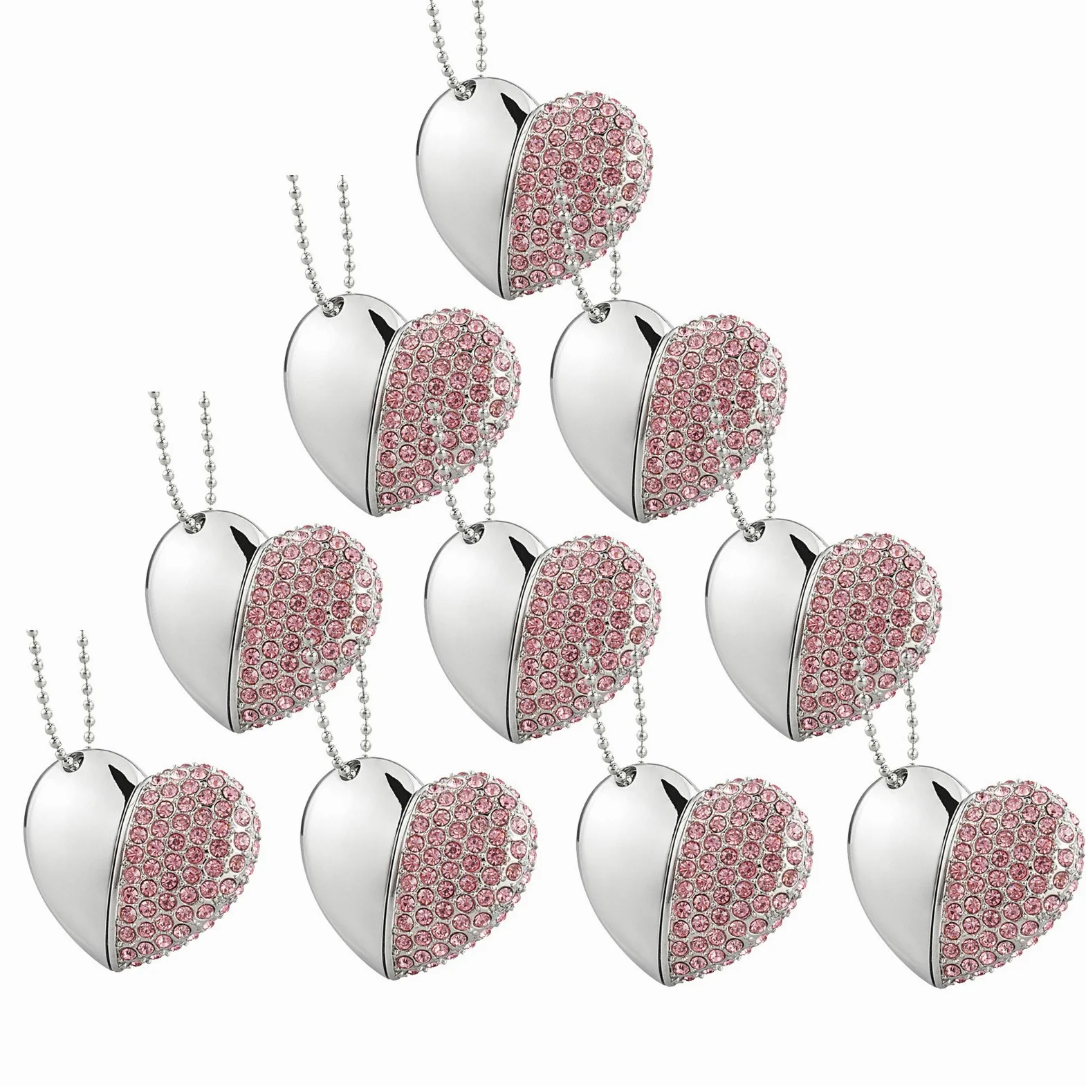 A Plus 10 Pezzi 8GB Chiavetta Memoria USB 2.0 Pen Drive Metal Heart Rosa