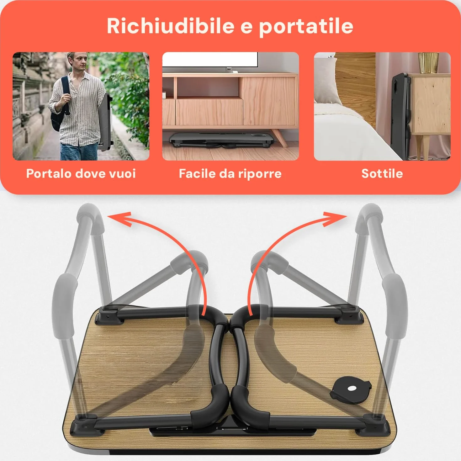 Avilia Tavolino da Letto Pieghevole 60×40 cm – Vassoio da Letto con Leggio Tablet e Porta Bicchiere, Scrivania Portatile Laptop per Smart Working, Colazione a Letto e Divano, Salvaspazio