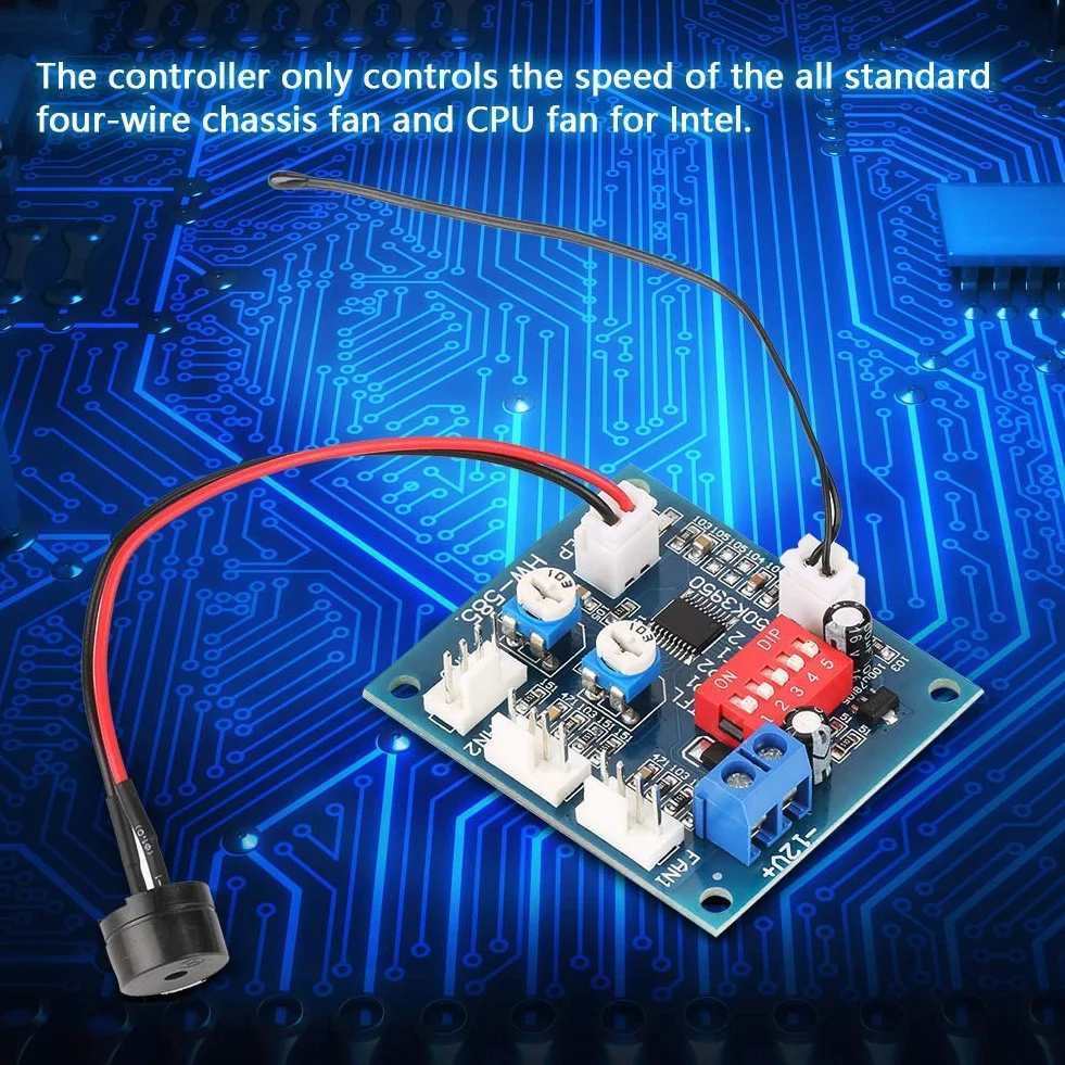 Modulo Regolatore Velocità Ventola PWM, Regolatore Ventola Termostato DC12V a 4 fili con sensore Scheda Regolatore fai-da-te per PC + funzione Allarme Sonda Buzzle