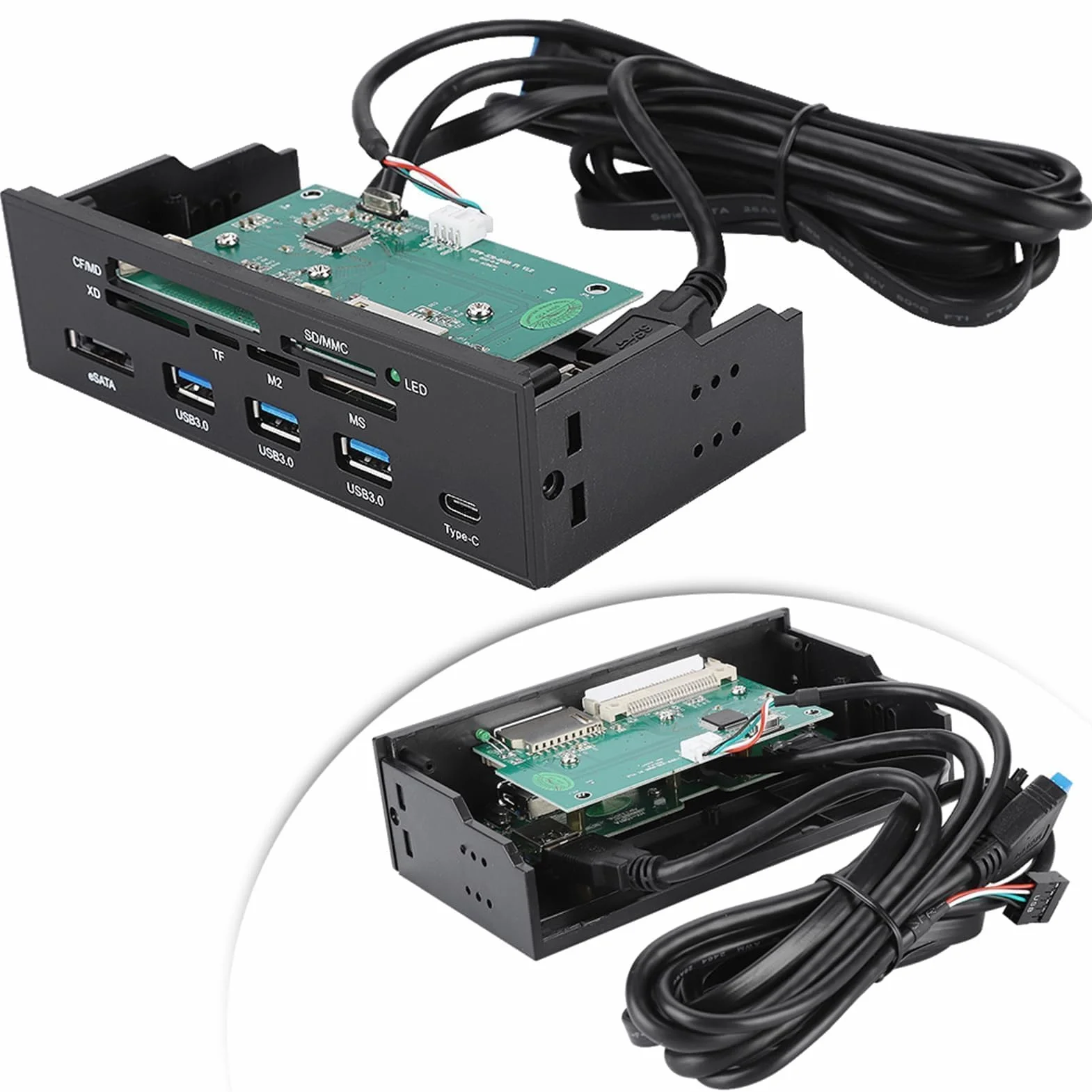 Lettore di Schede Interno, Interfaccia USB 3.0 da 5,25 Pollici Pannello Frontale del PC Hub Lettore di Schede Interno Lettore di Schede Tutto in Uno M2 SD MS XD CF Scheda TF Per Case del Computer allo