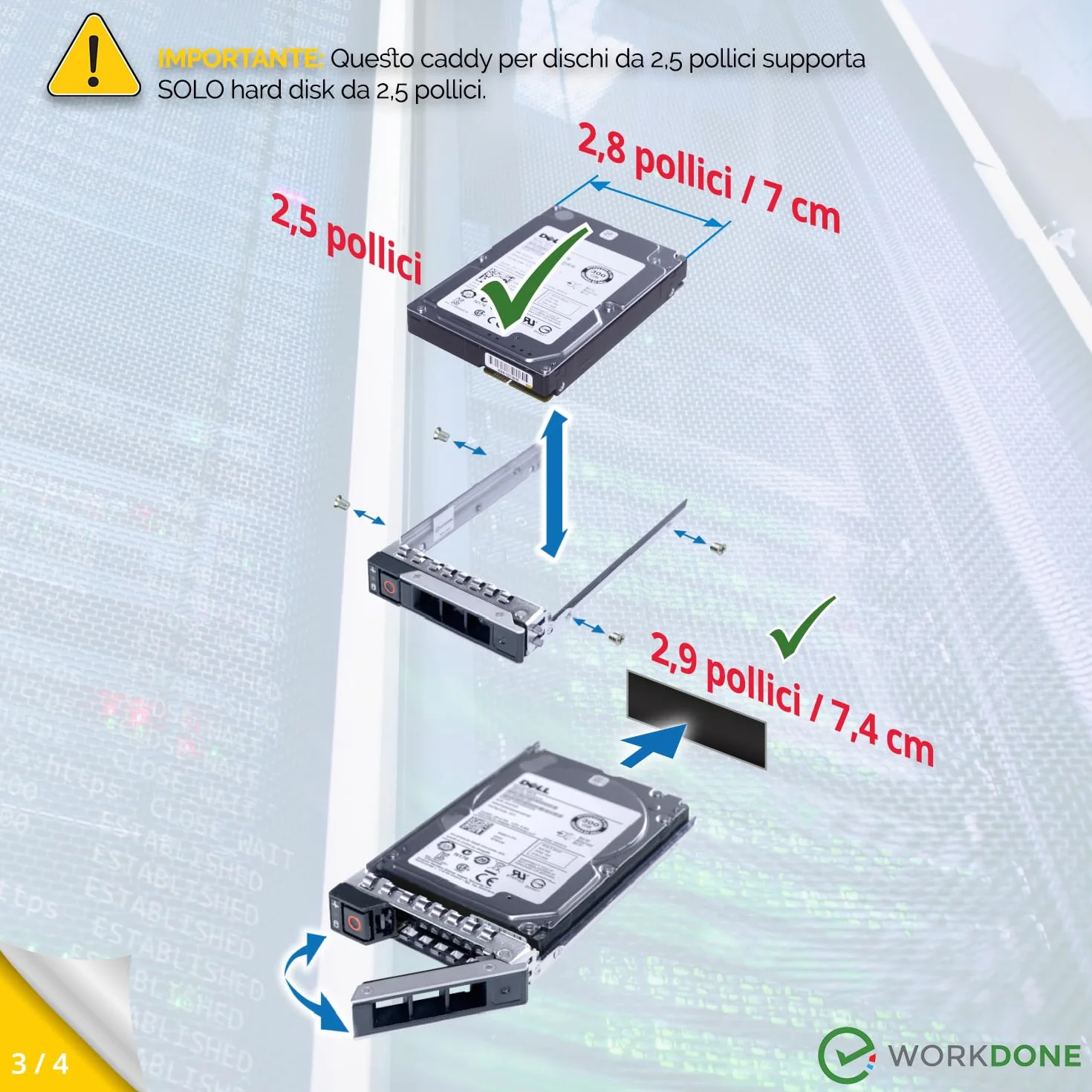 WorkDone 2 pezzi Caddy per disco rigido da 2,5 pollici Compatibile con PowerEdge Dell - R440 R640 R740 R740xd R940 R7415 R7425 DXD9H di 14° generazione - Vassoio della staffa Hot Swap SSD SAS NVMe