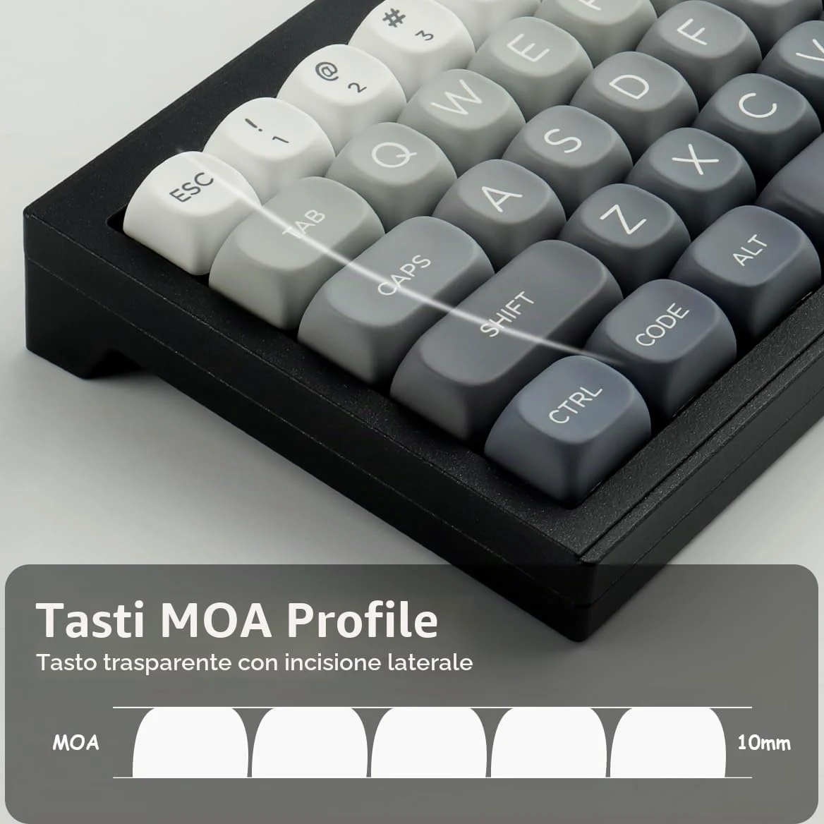 Copritasti in PBT 146 tasti Double Shot Profilo MOA Keycaps Bianco-Grigio Gradiente Sublimazione Keycap Tappi chiave personalizzati per switch Cherry MX Layout Tastiere meccaniche layout ANSI