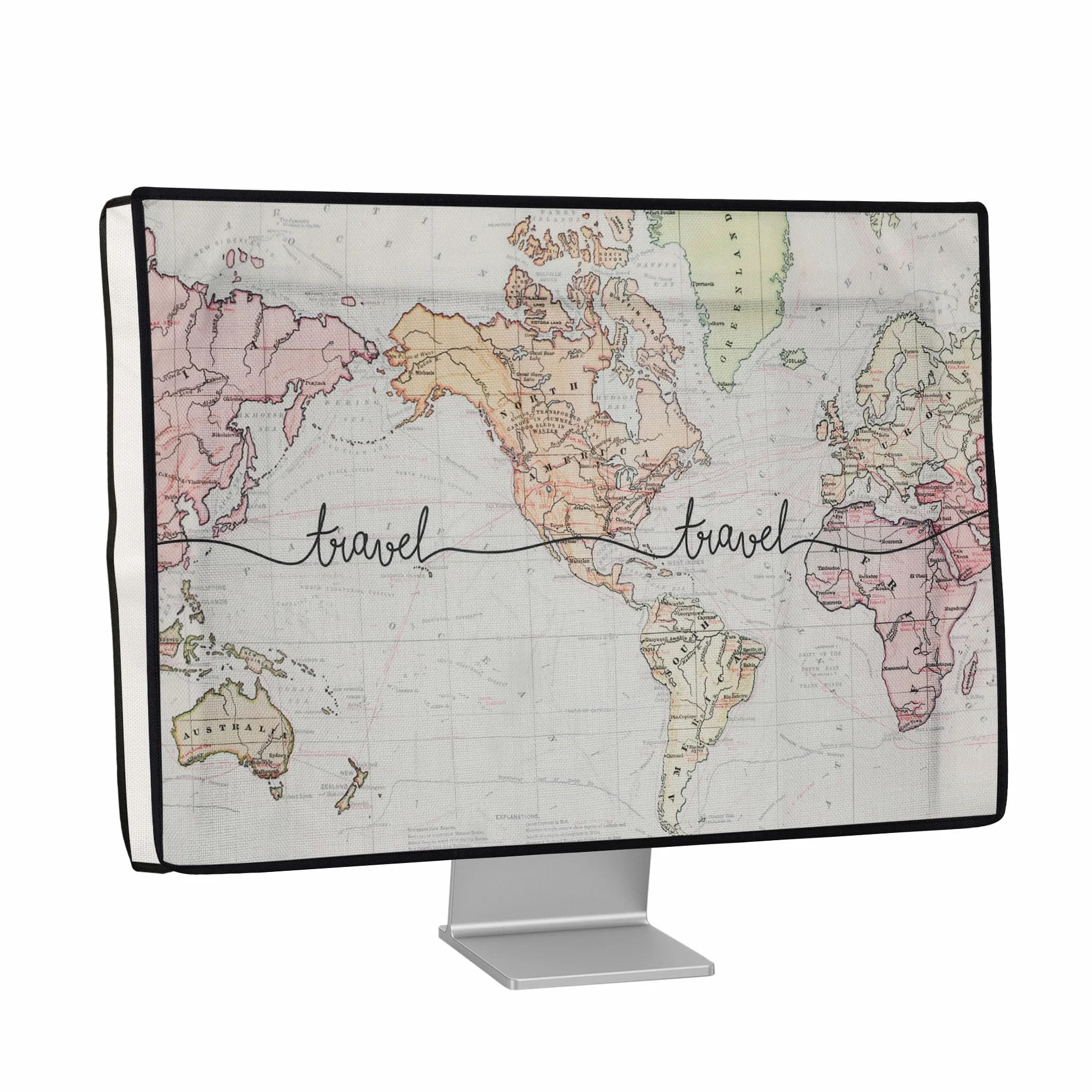 kwmobile Custodia Monitor Compatibile con 27-28" Monitor Monitor - Copri Schermo PC - Copertura Antipolvere PC in Lino - Mappa del Mondo