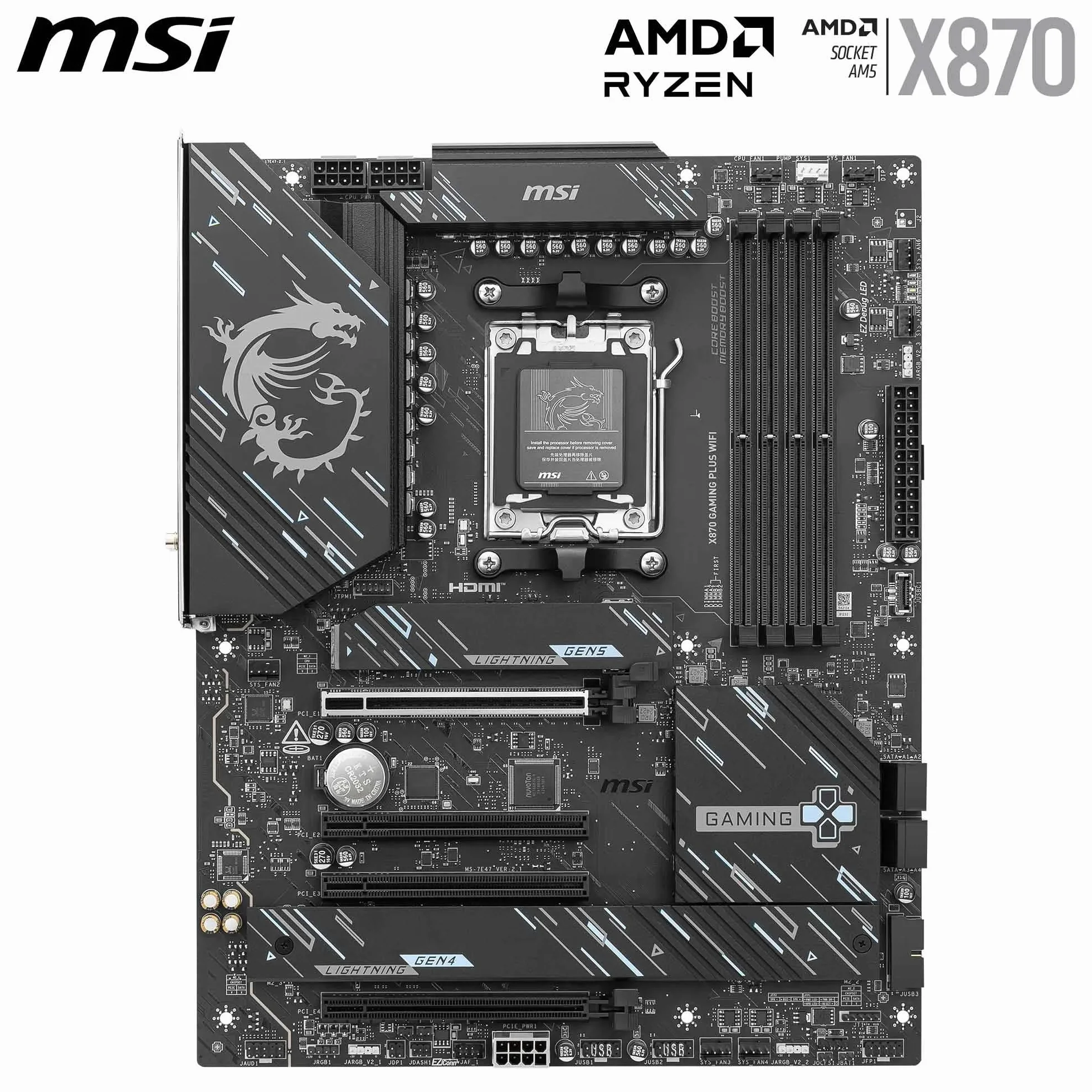 MSI X870 Gaming Plus - Scheda madre da gioco WiFi (supporta processori AMD Ryzen serie 9000/8000/7000, AM5, DDR5, PCIe 5.0, M.2, SATA, 5Gbps LAN, USB-C, Wi-Fi 7, Bluetooth 5.4, Thunderbolt 4, ATX)
