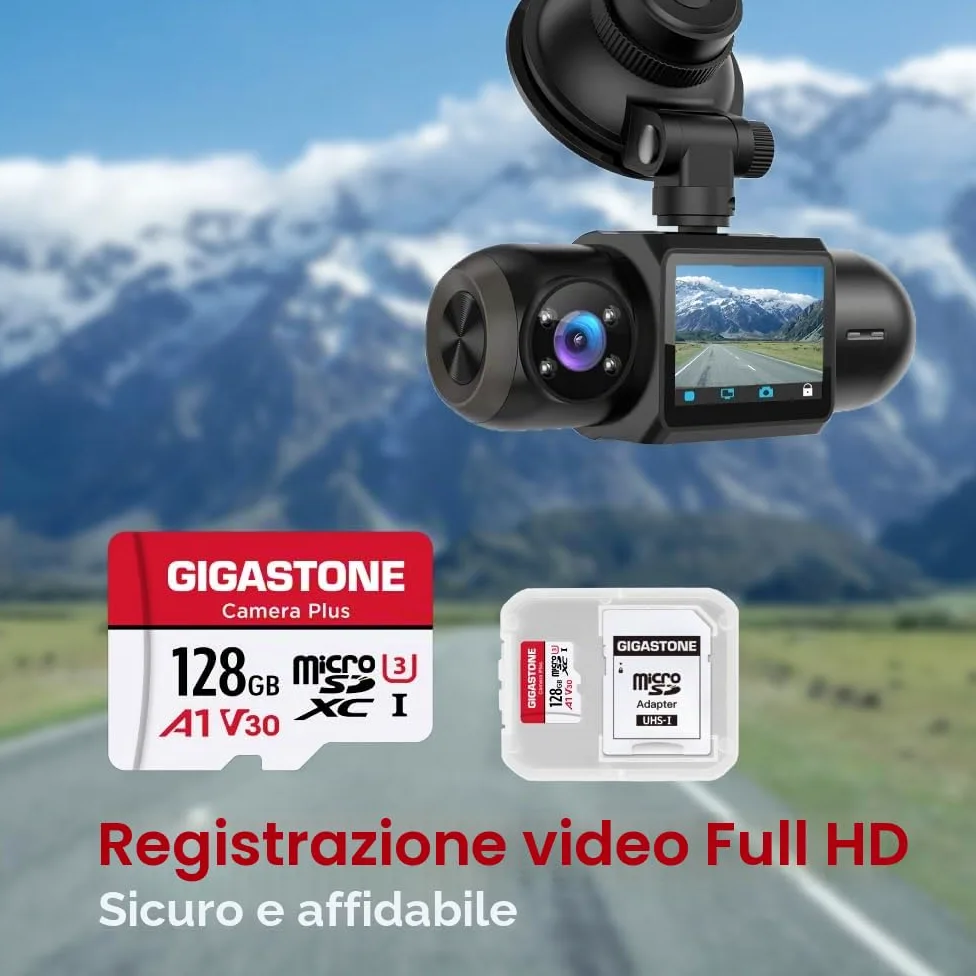 GIGASTONE Micro SD 128 GB, Camera Plus, Set da 2, A1 U1 C10 UHS-1, Per GoPro Fotocamera Videocamera, Velocit? Fino a 100/60 MB/Sec(R/W), con Adattatore Scheda SD