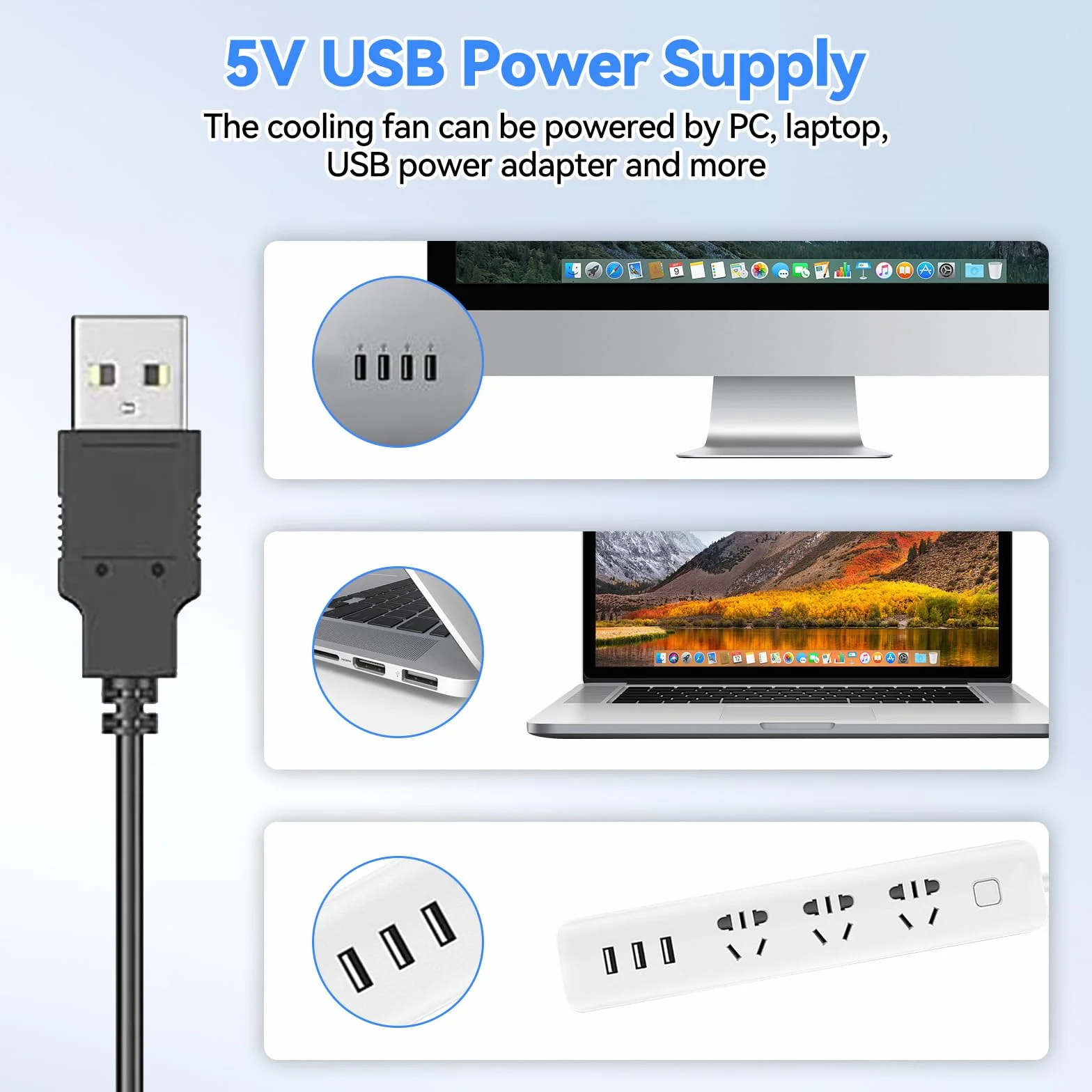Ventola USB 80mm 8cm 5V 3 Velocità Regolabile per PC Xbox TV Box Router PS5 PS4