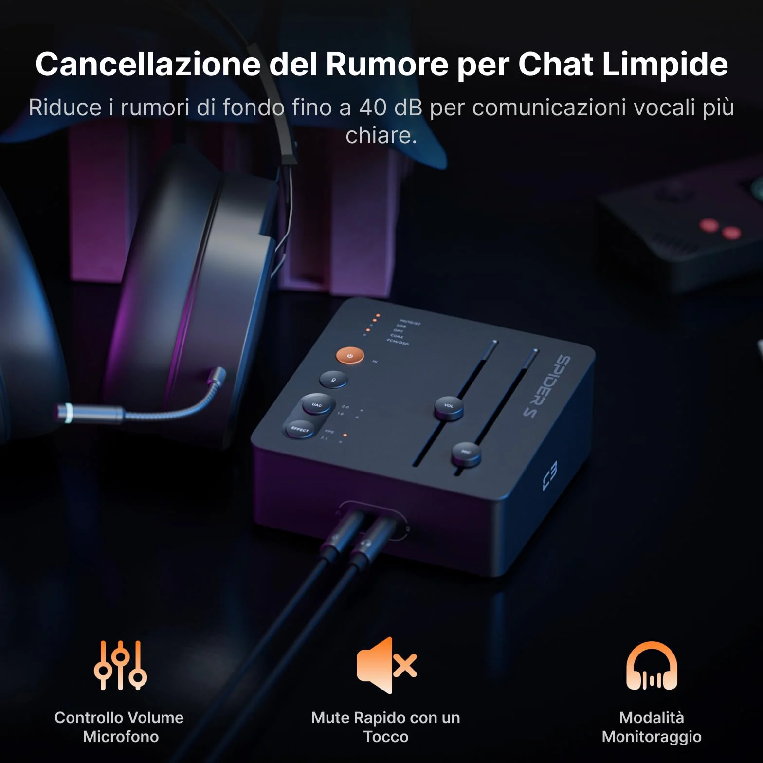 Fosi Audio C3 Scheda Audio USB PC, Gaming DAC con Audio Surround 7.1, Scheda Audio Esterna con XMOS XU316 e CS43131, Microfono Noise Cancelling per FPS, PS5, Switch, Laptop, Mac, Nero