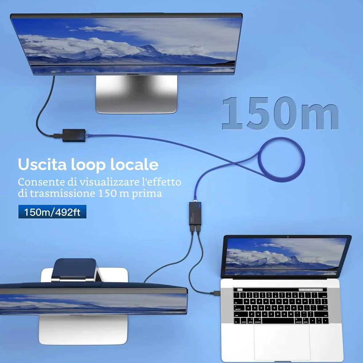 PWAY PW-DT243 Extender HDMI su IP 150m/492ft 150m Trasmissione Tramite Cavo di Rete Cat5e / 6/7/8 Supporto Loopout Locale e Trasmissione da 1 a Multipla Tramite lo Switch di Rete