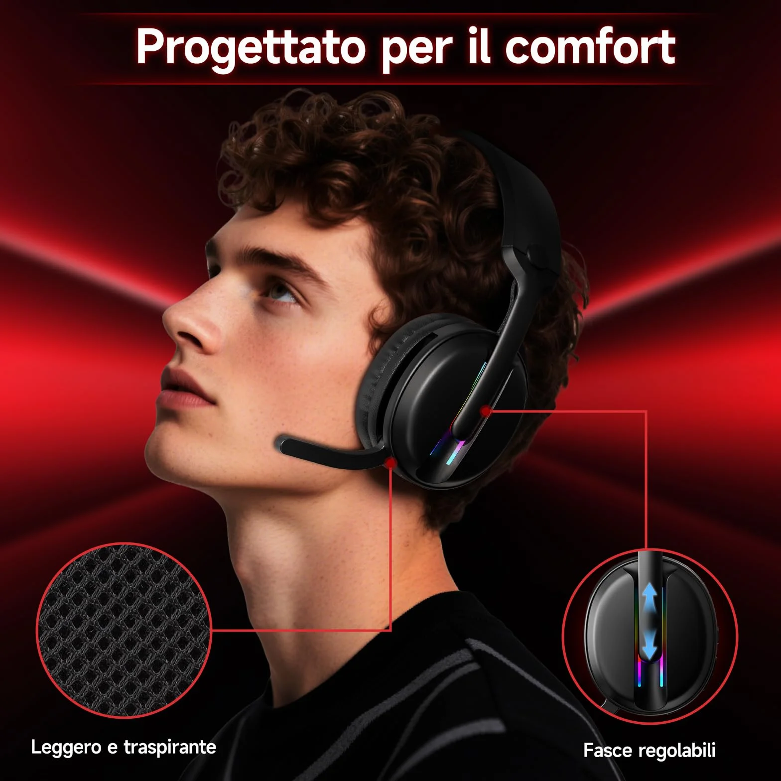 MANKIW Cuffie Gaming Wireless per PS5, PS4, PC, Mac, Cuffie da Gioco Bluetooth 5,4 & 2.4GHz USB/Type-C a Bassa Latenza con Microfono Antirumore, 40H di Autonomia