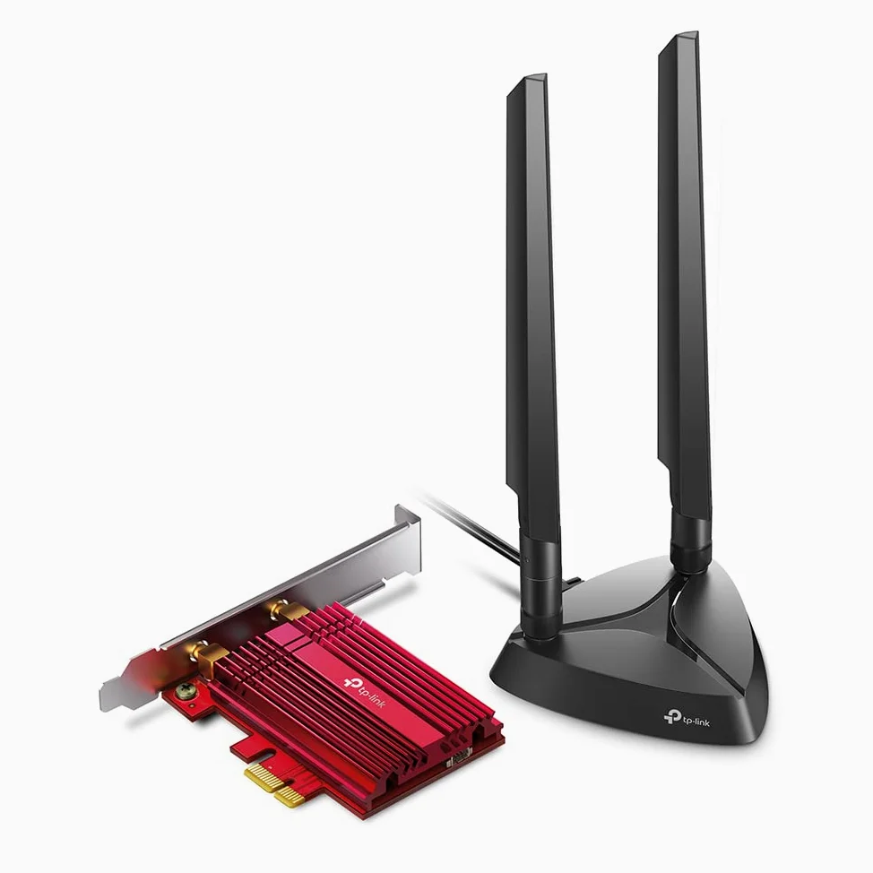 TP-Link Archer TXE75E AXE5400Mbps Tri-Band WiFi 6E Bluetooth 5.2 Adattatore PCIe con Due Antenne, Adattatore WiFi per PC, Chipset Intel, Base Antenna Magnetizzata, Staffa a Basso Profilo Incluso, WPA